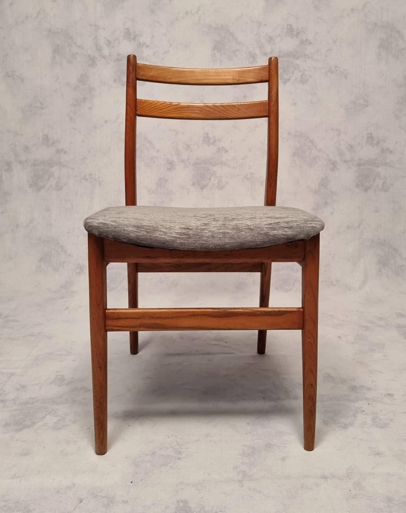 Mid-Century Modern Suite Of 6 French Chairs, Elm, Ca 1960 For Sale