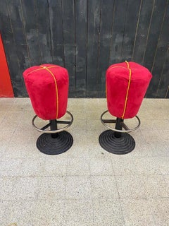 Conjunto de 6 taburetes divertidos, con base de hierro fundido y asiento tapizado en terciopelo