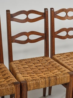 Suite of 6 interesting chaises en chêne et corde in the style of Audoux Minet.