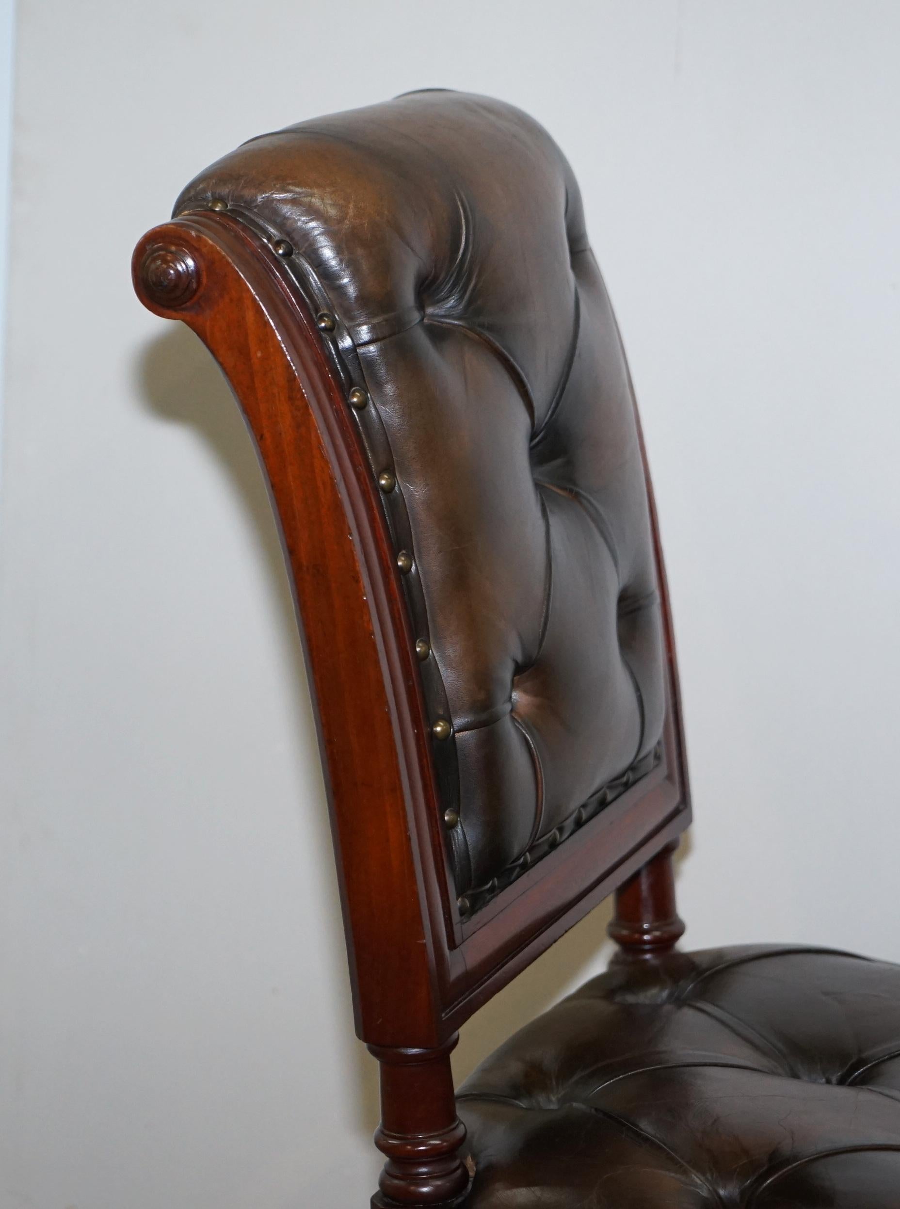 Suite of 6 John Crowe & Sons Victorian Chesterfield Brown Leather Dining Chairs 7