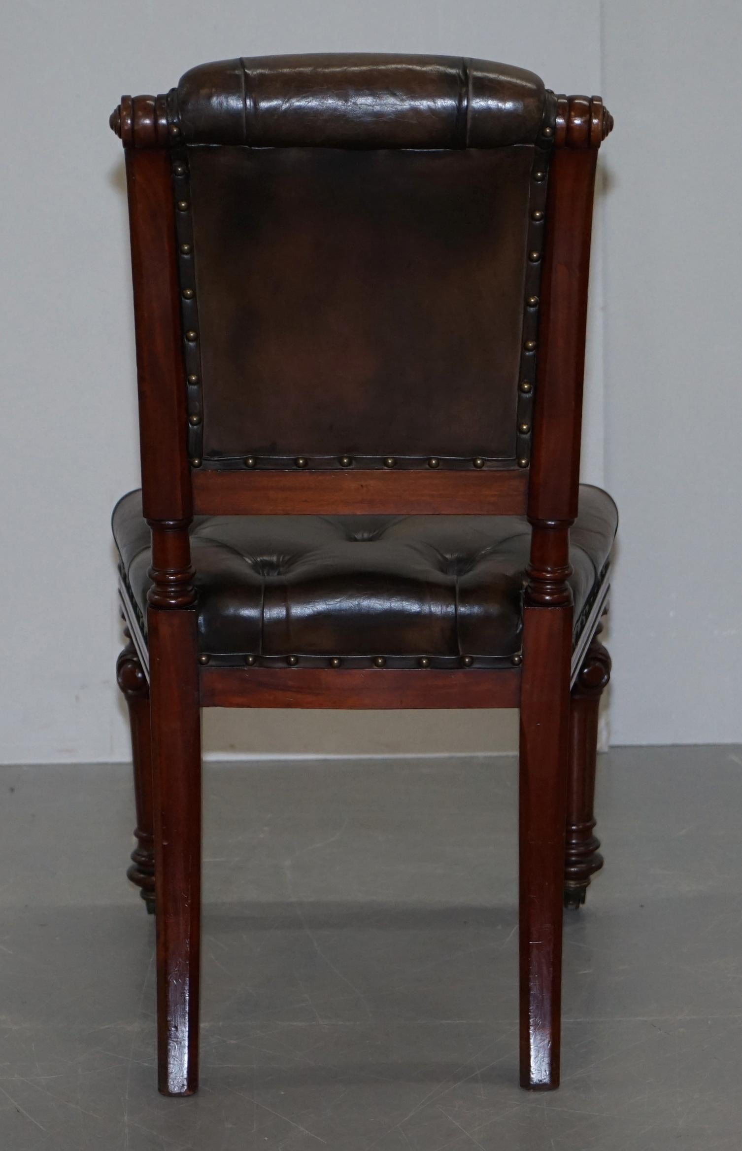 Suite of 6 John Crowe & Sons Victorian Chesterfield Brown Leather Dining Chairs 8