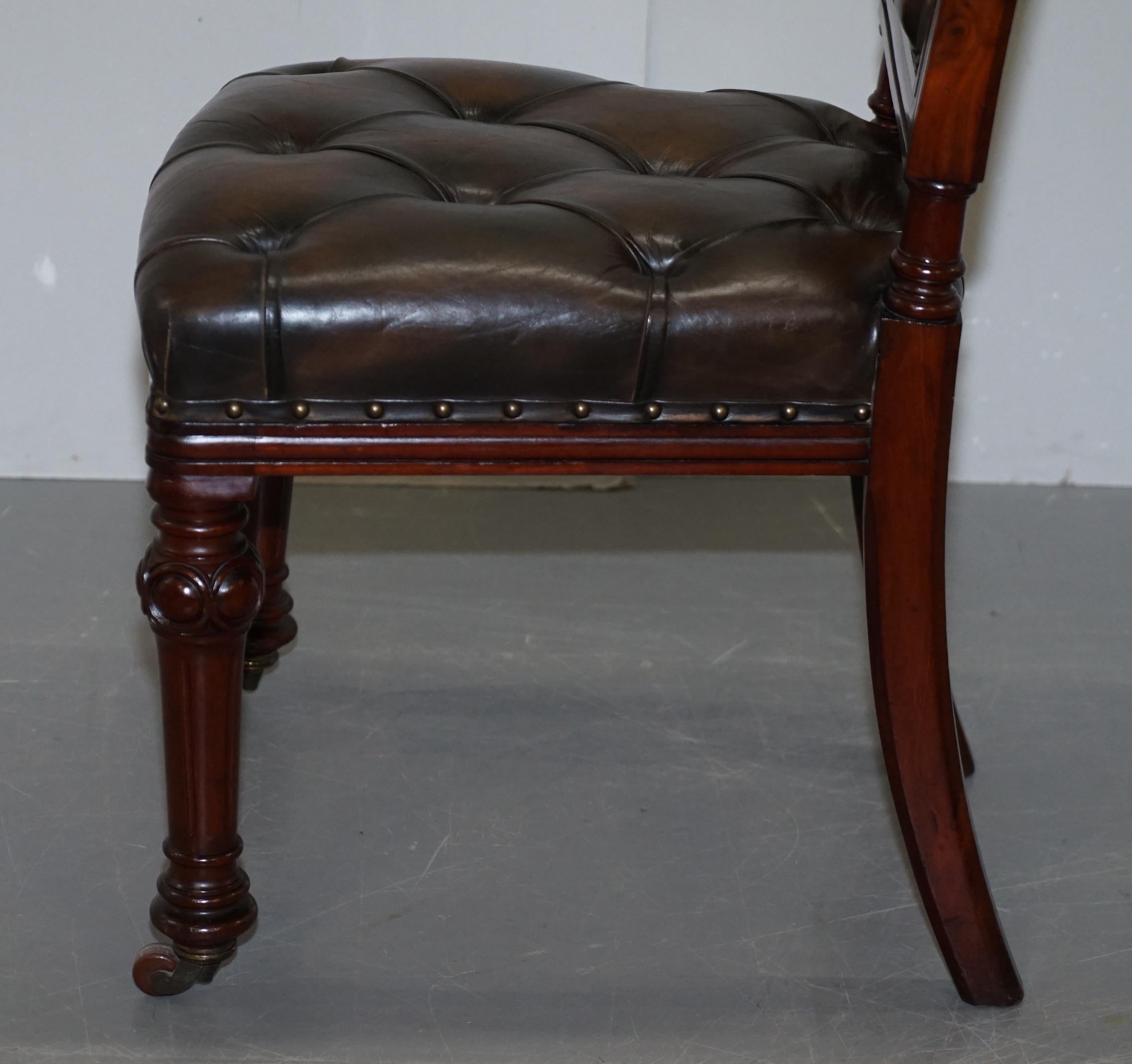Suite of 6 John Crowe & Sons Victorian Chesterfield Brown Leather Dining Chairs 10