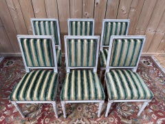 Suite of 6 Louis XVI style chairs – Painted wood & striped velvet