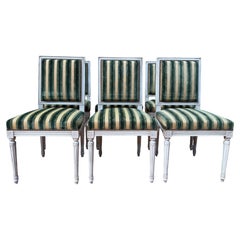 Suite of 6 Louis XVI style chairs – Painted wood & striped velvet