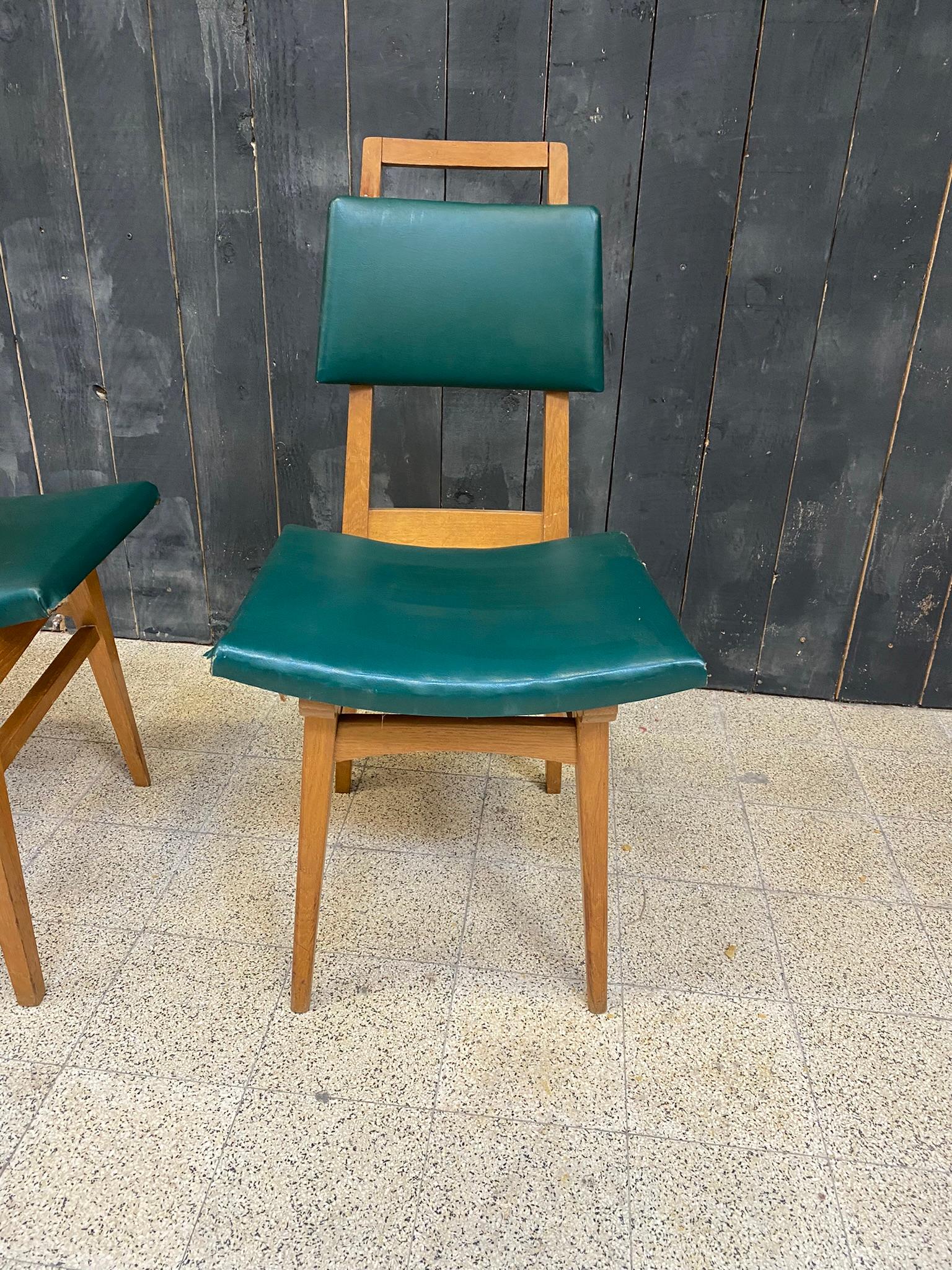 Suite of 6 Oak Chairs, circa 1950 For Sale 4