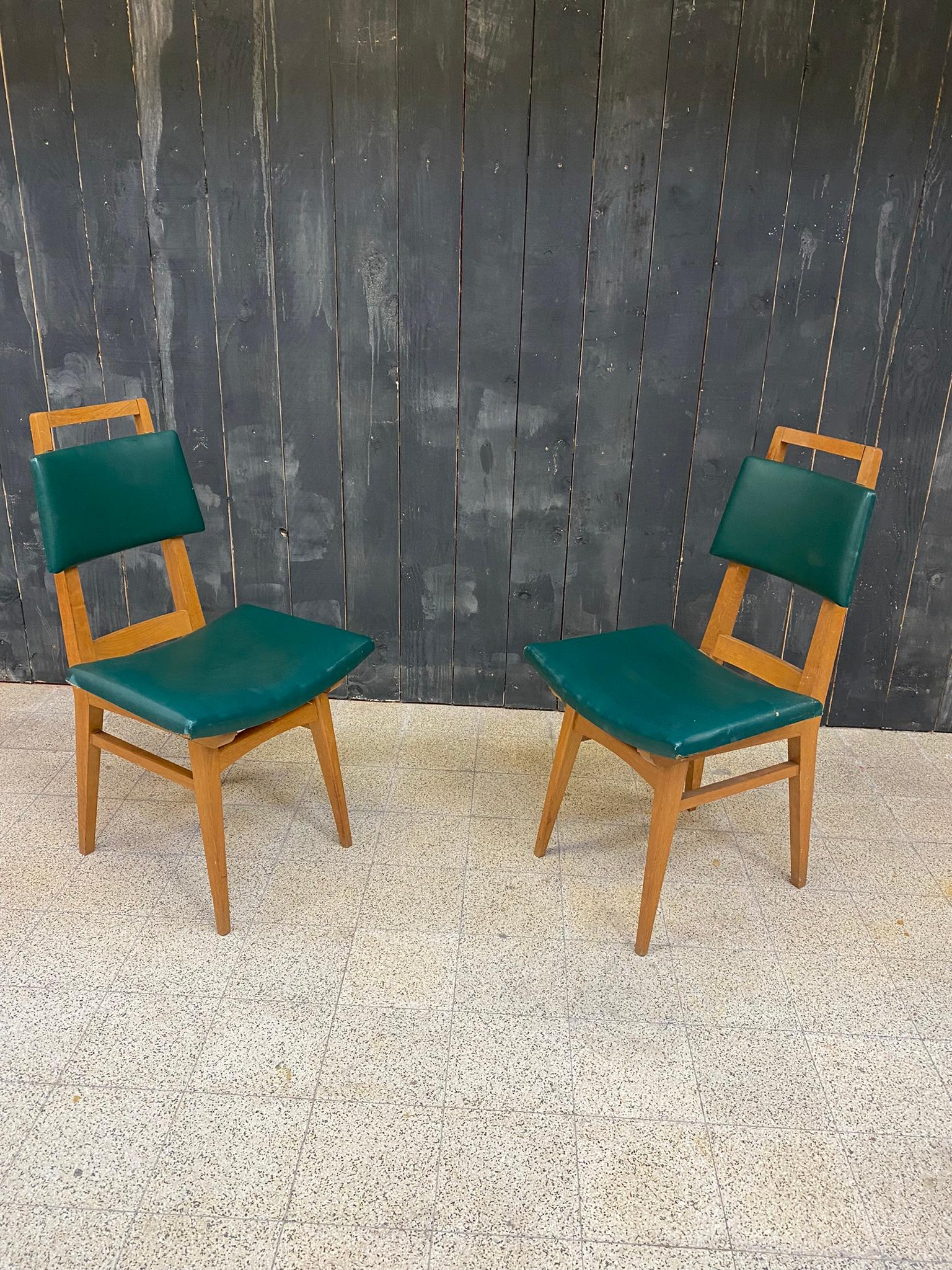 Mid-20th Century Suite of 6 Oak Chairs, circa 1950 For Sale