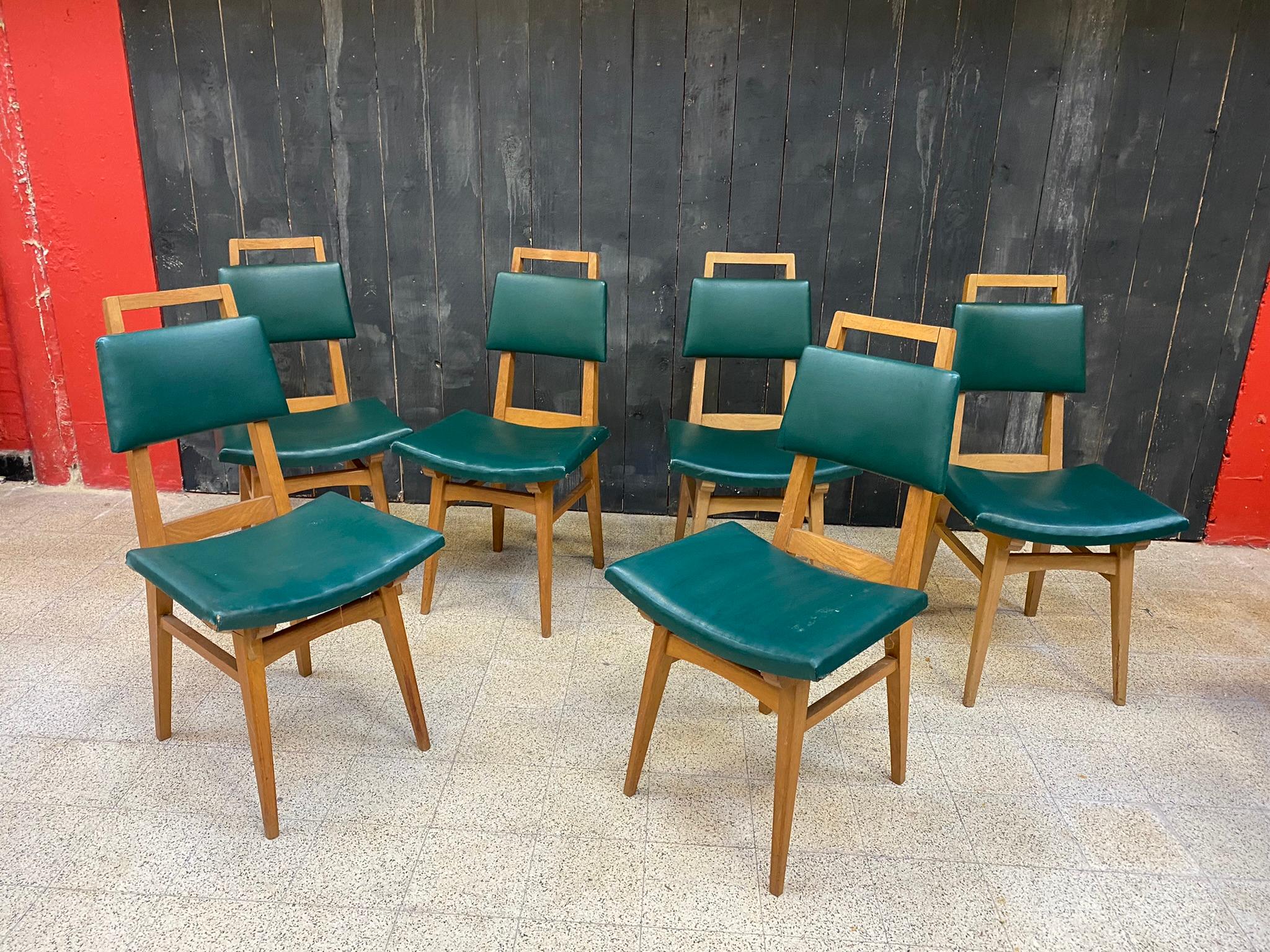 Suite of 6 Oak Chairs, circa 1950 For Sale 1