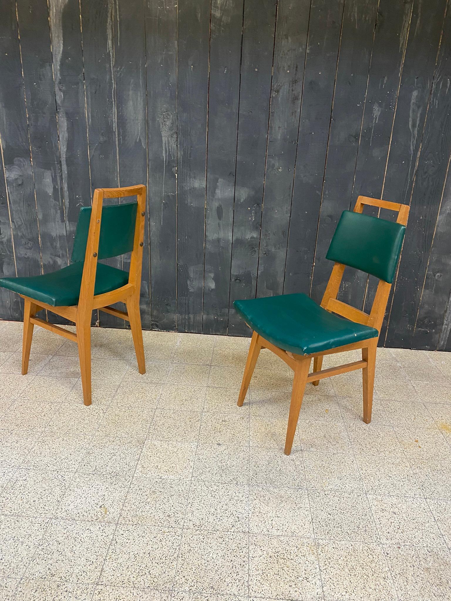 Suite of 6 Oak Chairs, circa 1950 For Sale 2