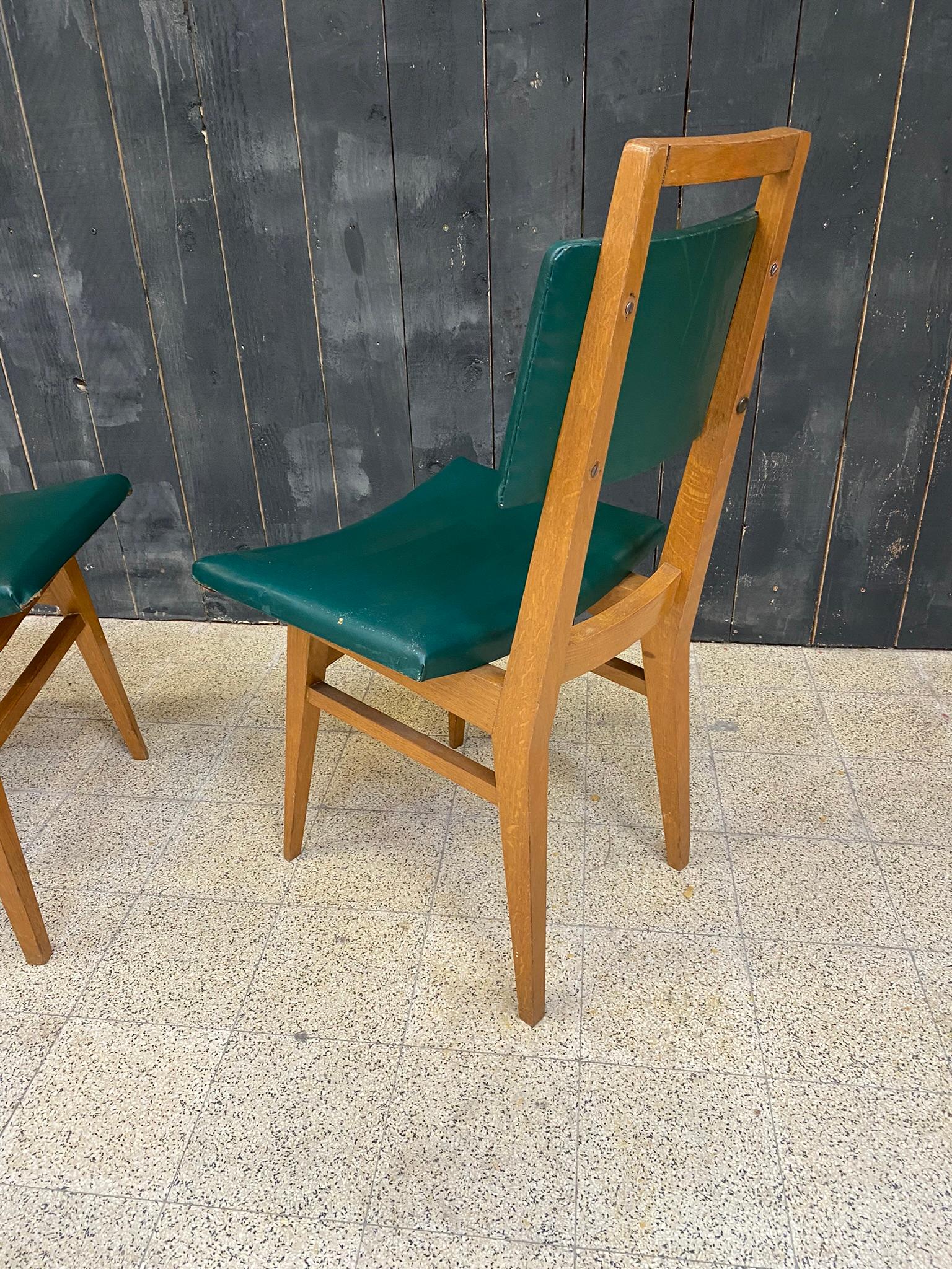 Suite of 6 Oak Chairs, France circa 1950/1960 