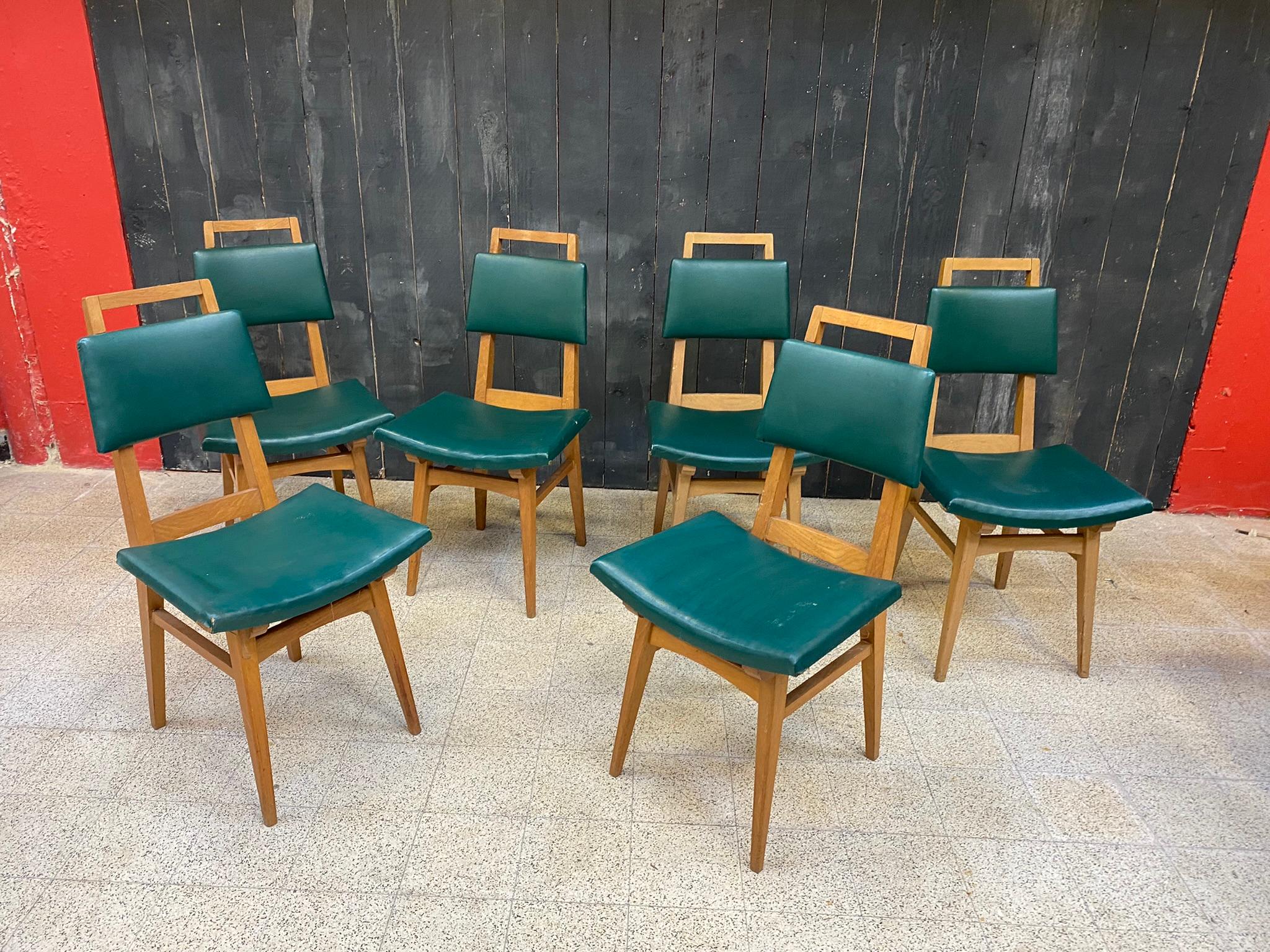 Suite of 6 oak chairs, France circa 1950/1960
