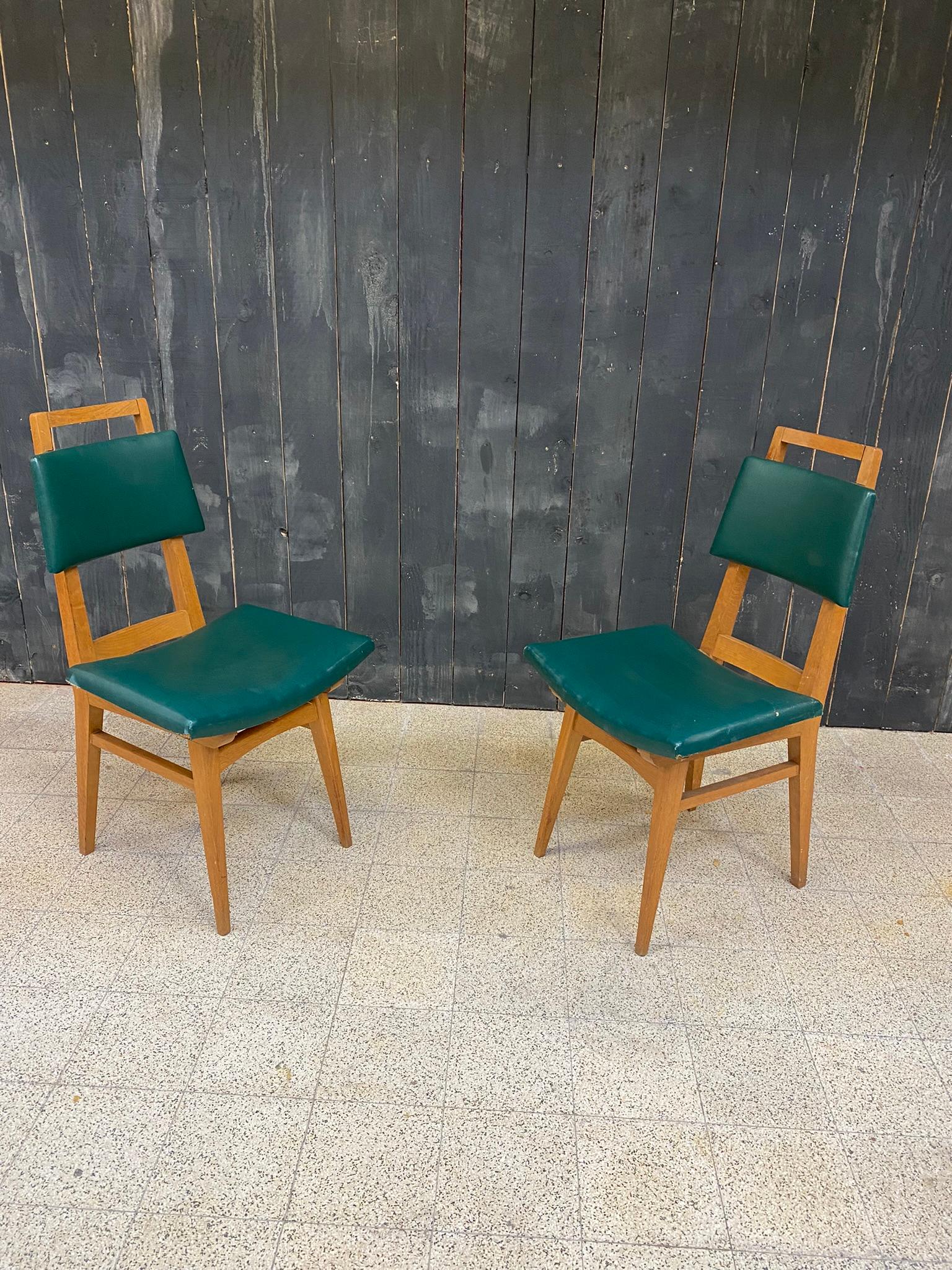 20th Century Suite of 6 Oak Chairs, France circa 1950/1960 