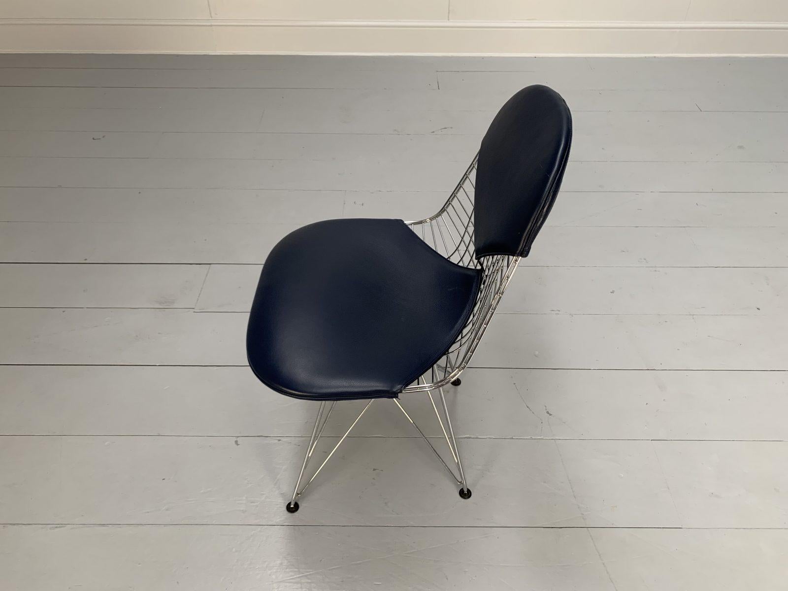Suite of 6 Vitra “Eames DKR-2 Bikini” Chairs in Navy Blue Premium Leather For Sale 7