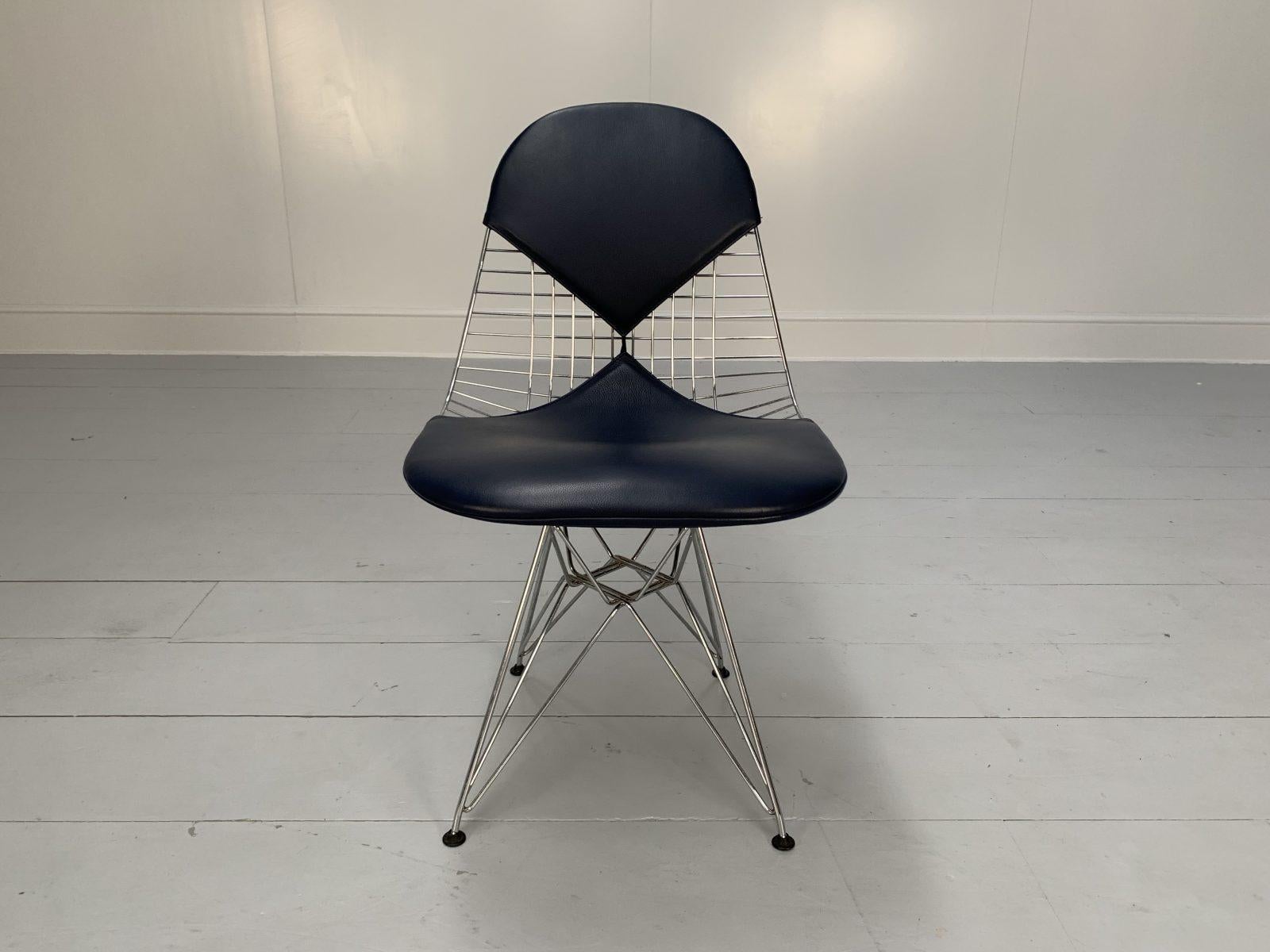 Suite of 6 Vitra “Eames DKR-2 Bikini” Chairs in Navy Blue Premium Leather For Sale 2