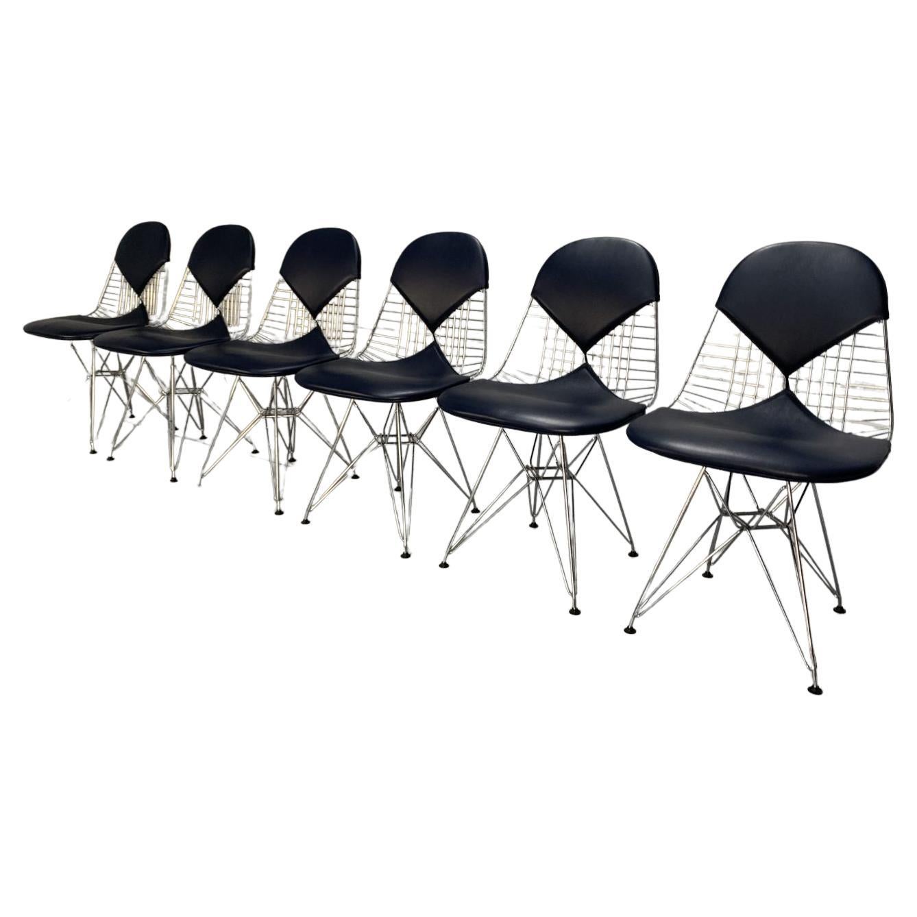 Suite of 6 Vitra “Eames DKR-2 Bikini” Chairs in Navy Blue Premium Leather For Sale