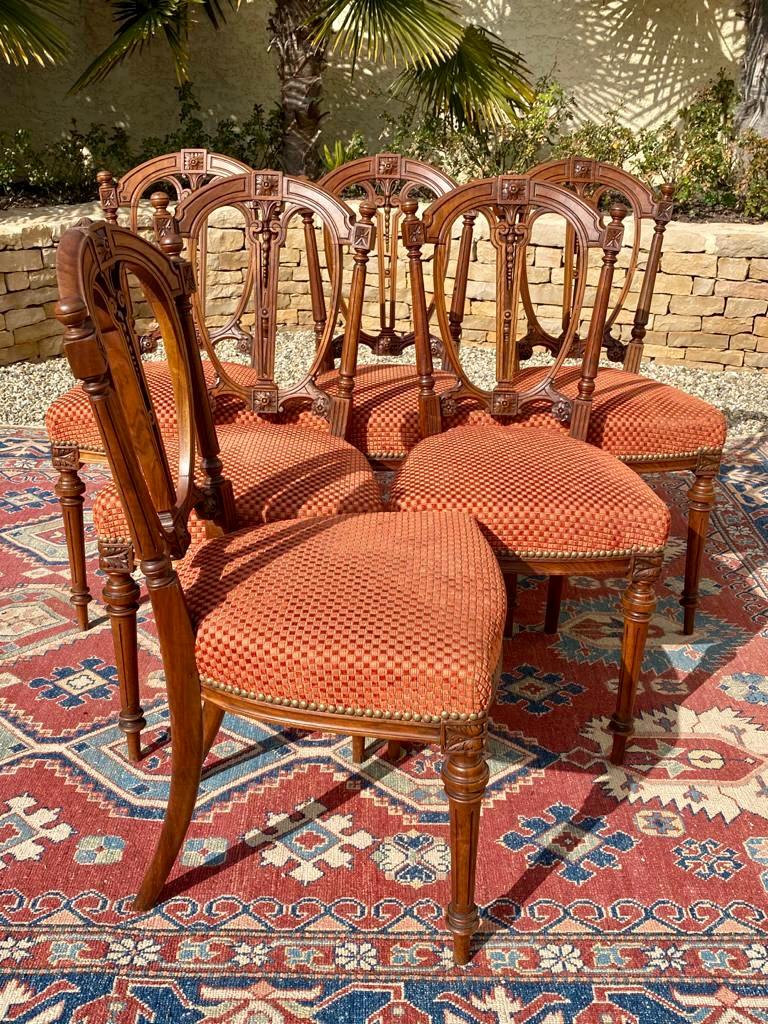 Suite of 6 Walnut Chairs, Louis XVI Style, 19th Century For Sale 3