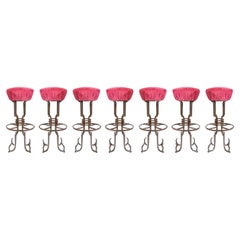 Suite of 7 Wrought Iron and Tapestry Stools, 20th Century, 1950-1960.