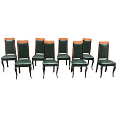 Vintage Suite of 8 Art Deco Chairs in Macassar Ebony and Leather