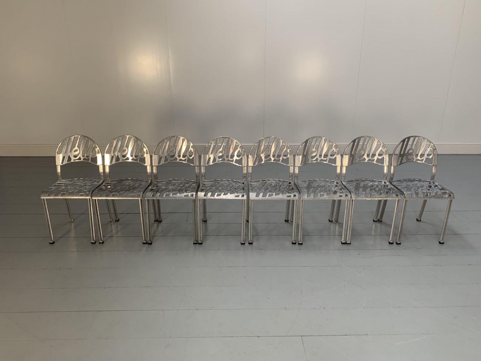 Aluminum Suite of 8 Artifort “Hello There” Dining Outdoor Chairs in Aluminium For Sale