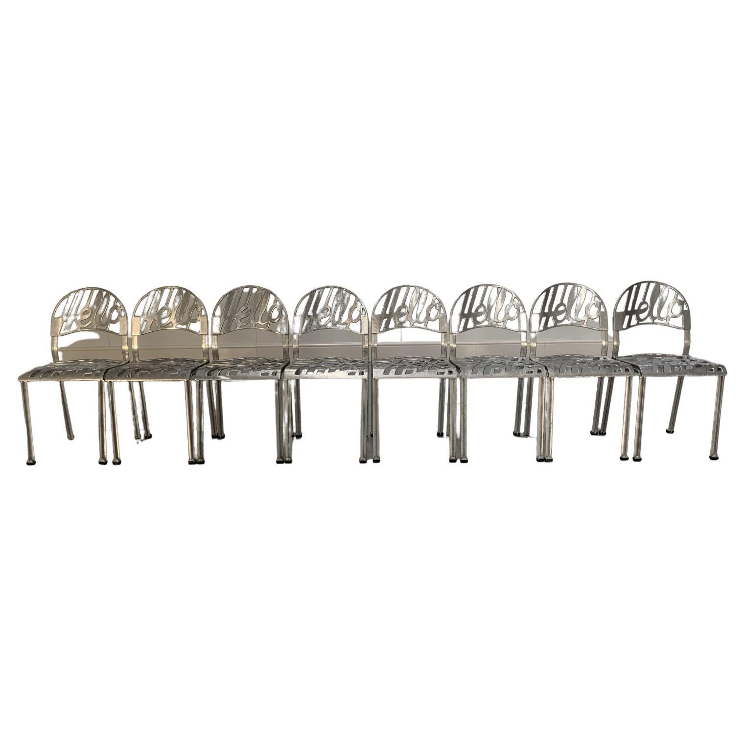 Suite of 8 Artifort “Hello There” Dining Outdoor Chairs in Aluminium For Sale