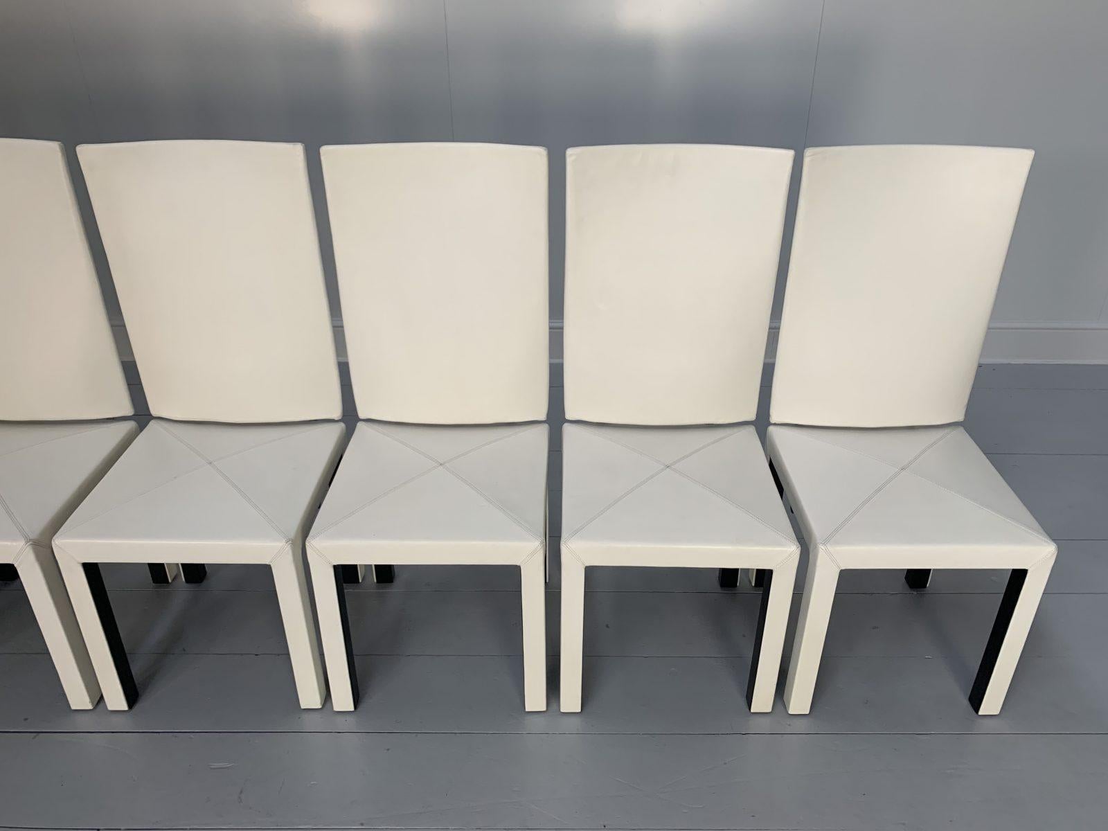 Suite of 8 B&B Italia “Arcadia” Dining Chairs in White “Gamma” Leather For Sale 3
