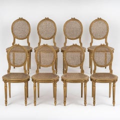 Suite of 8 Carved Wooden Chairs with Canes, 19th Century, Napoleon III Period.
