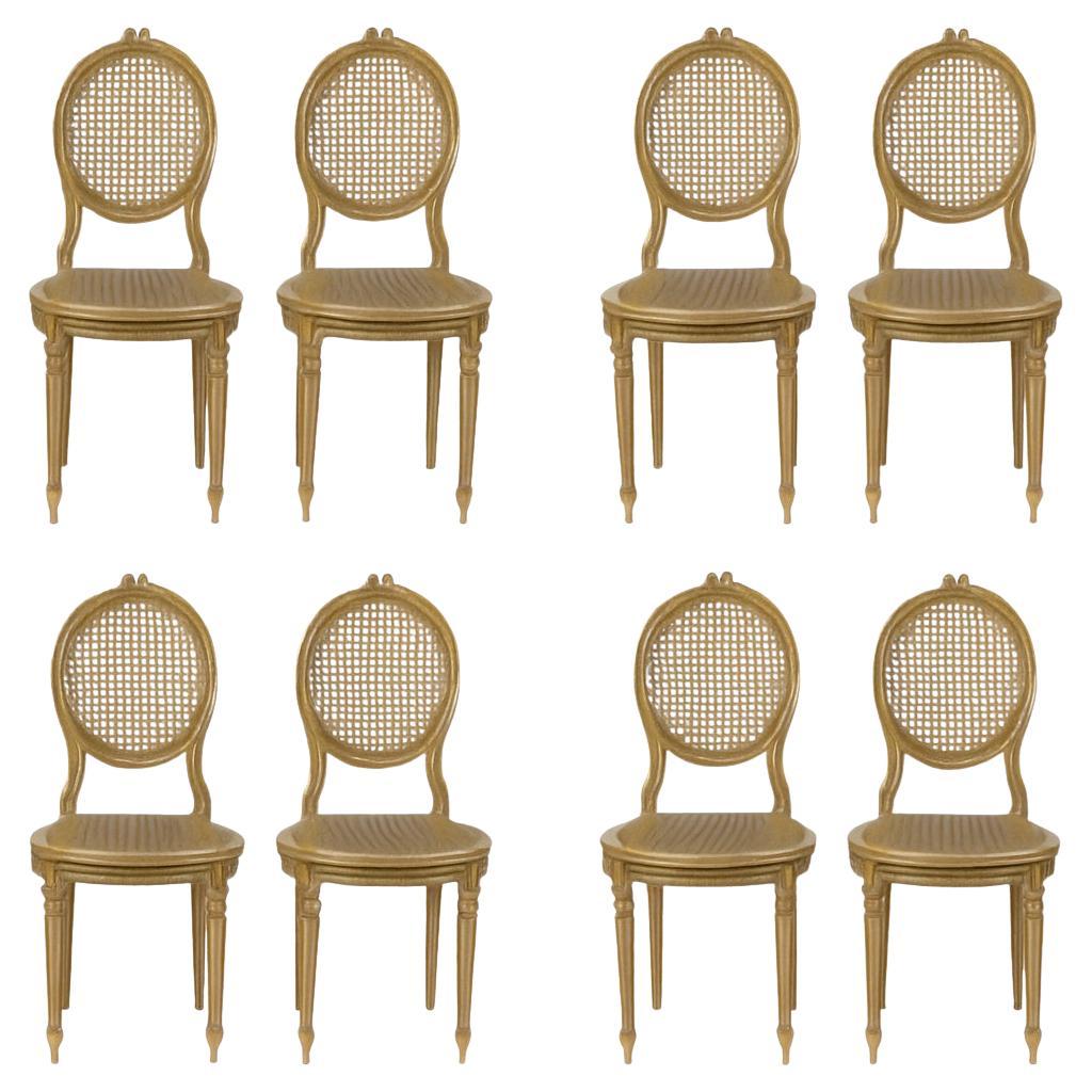 Suite of 8 Carved Wooden Chairs with Canes, 19th Century, Napoleon III Period.