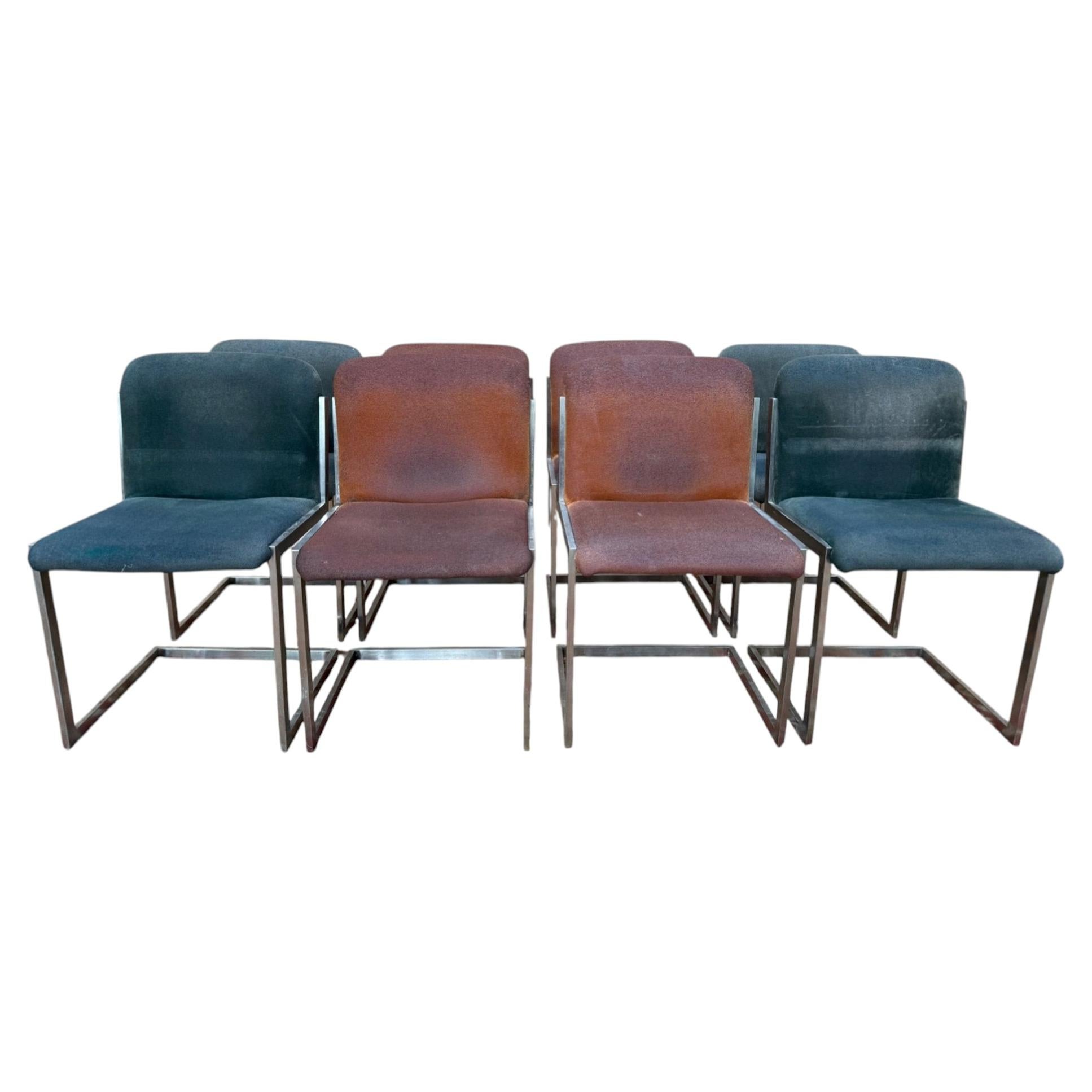 Suite of 8 chairs – 1970 period – Stainless steel sled base For Sale