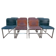 Suite of 8 chairs – 1970 period – Stainless steel sled base