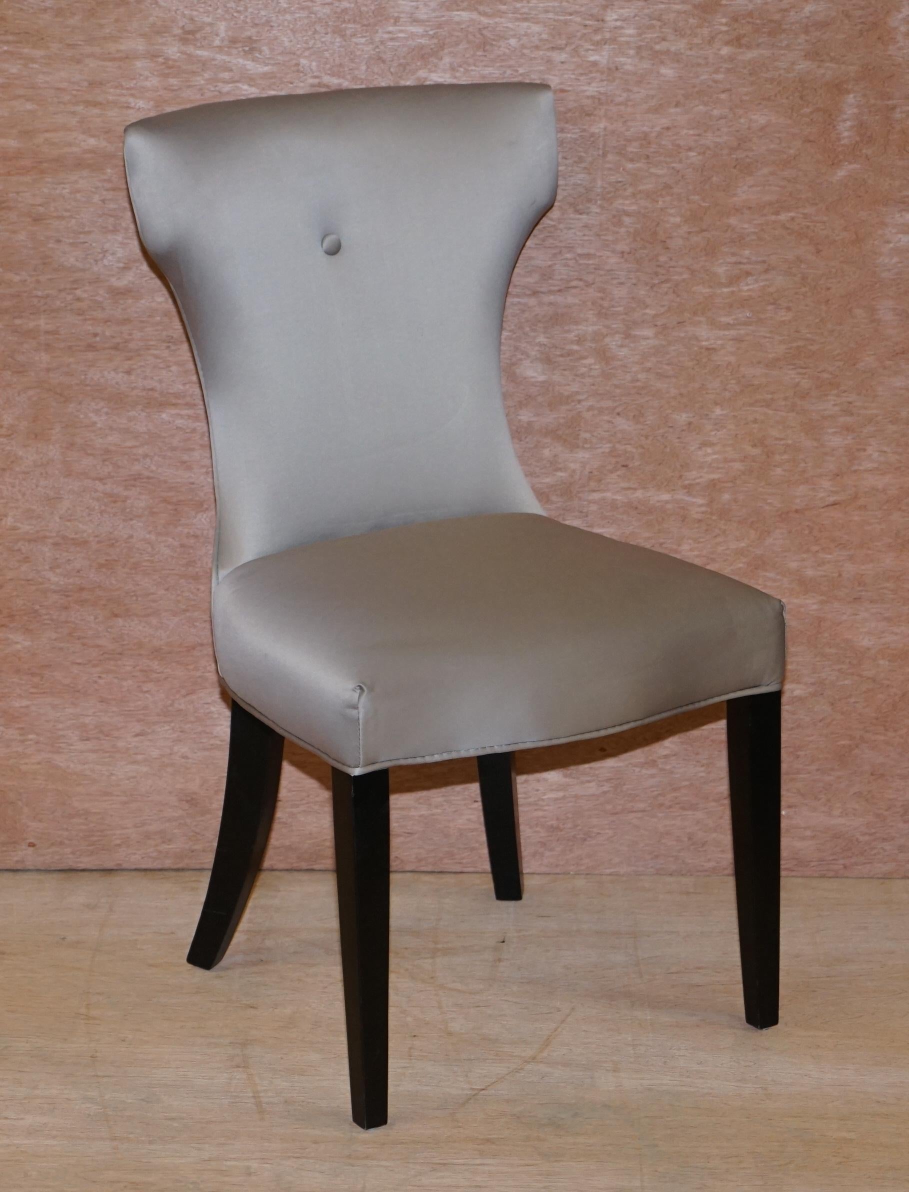 We are delighted to offer for sale this lovely suite of eight Coach House Chairs LTD single button dining chairs with silky upholstery and ebonized frames

These are a very good looking and well made, stylish suite of dining chairs. They retailed