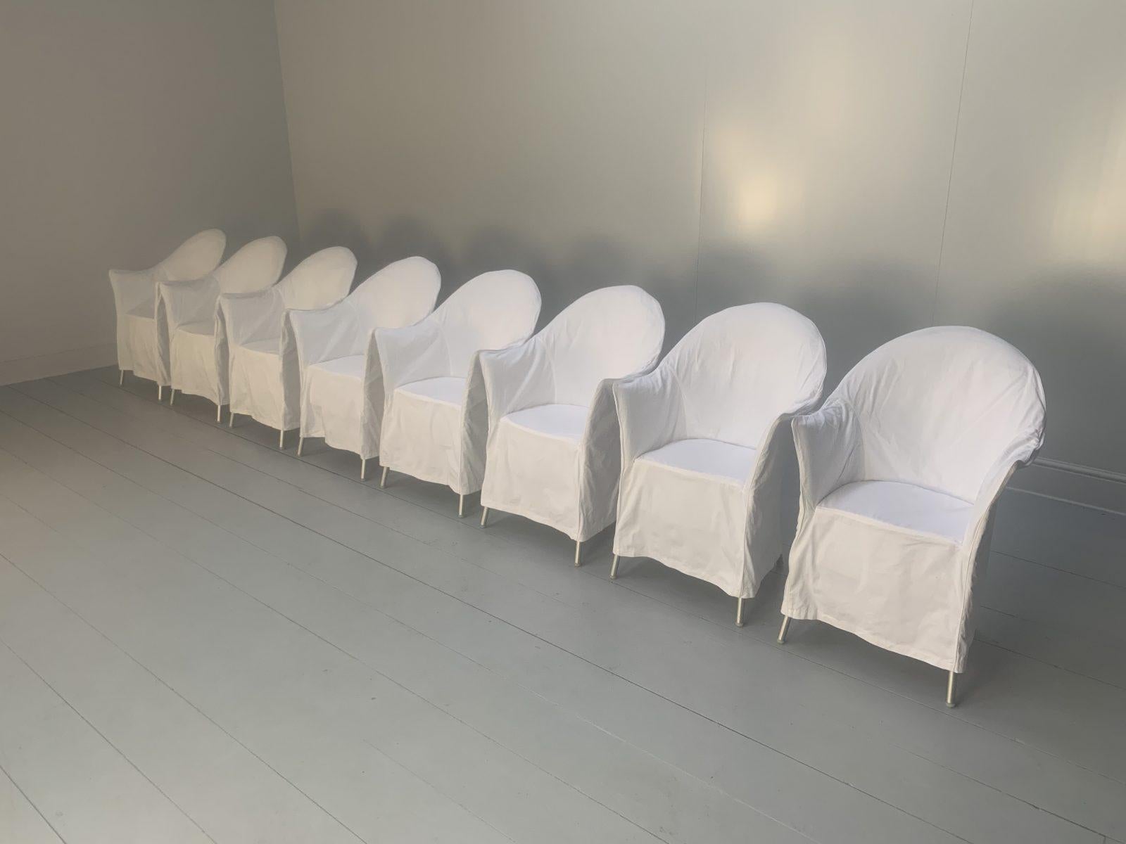 Suite aus 8 Driade Lord Yo-Esszimmerstühlen für den Außenbereich mit weißen Baumwollbezügen im Zustand „Gut“ im Angebot in Barrowford, GB