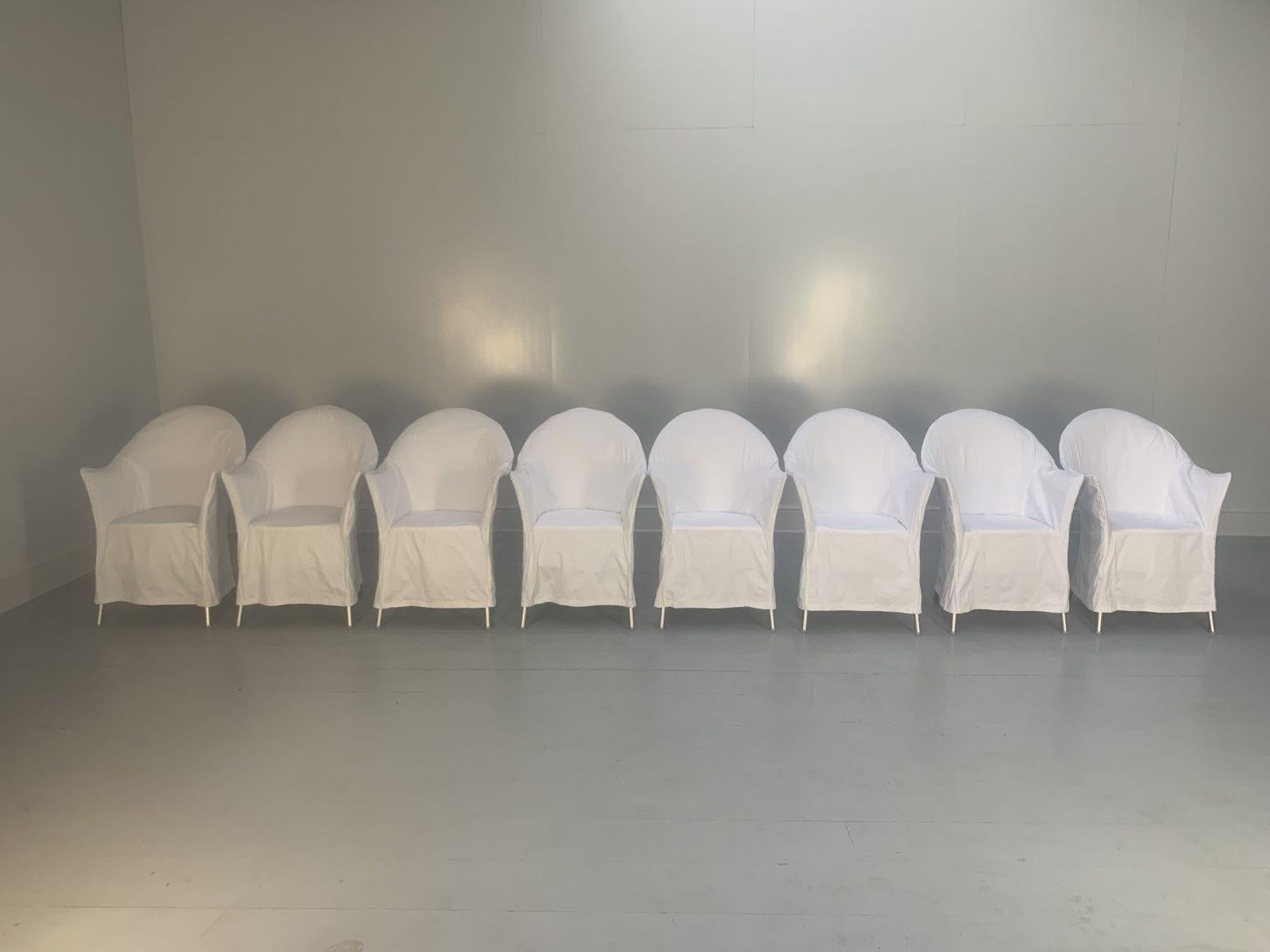 Suite aus 8 Driade Lord Yo-Esszimmerstühlen für den Außenbereich mit weißen Baumwollbezügen (Baumwolle) im Angebot