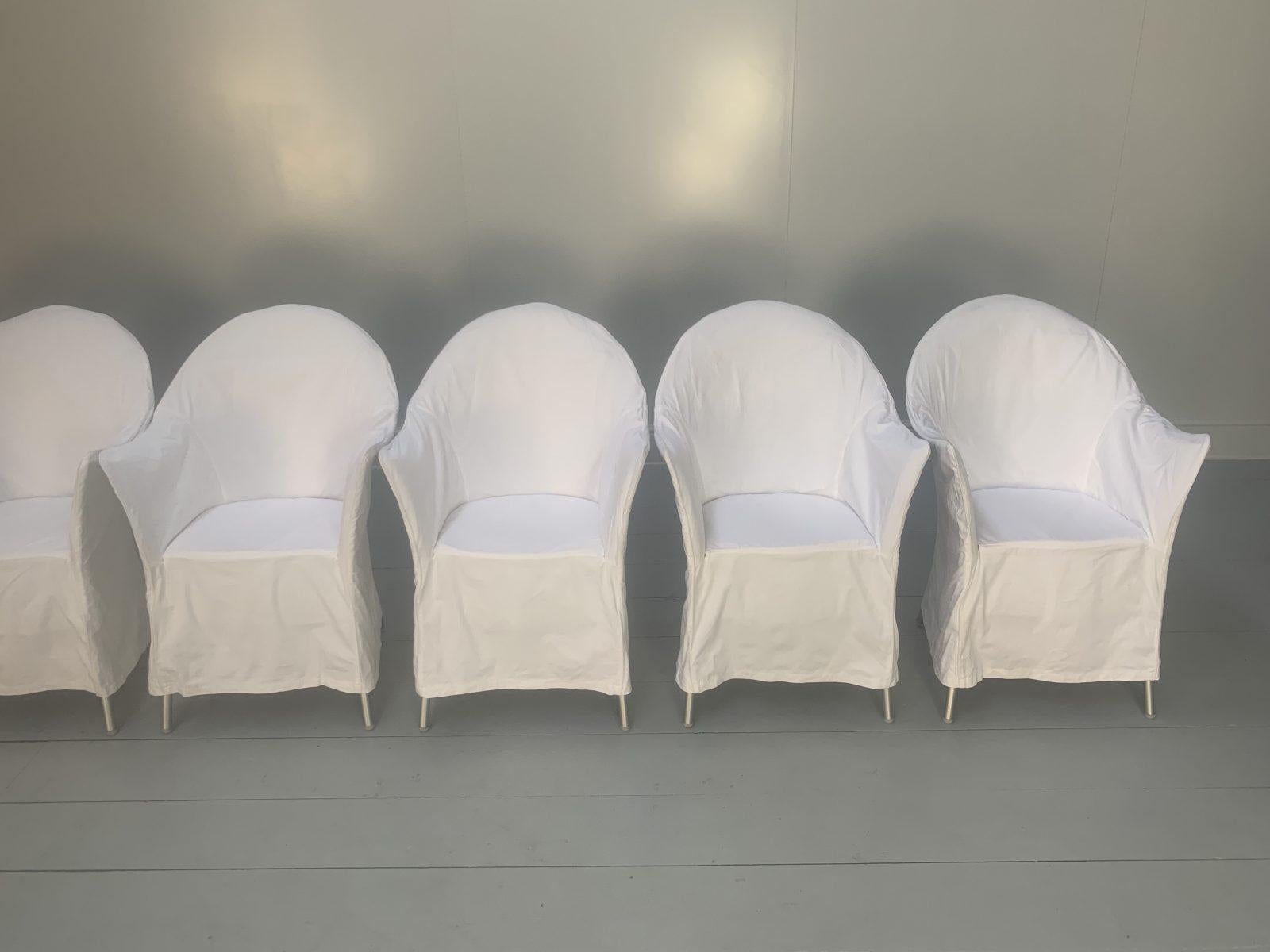 Suite of 8 Driade “Lord Yo” Outdoor Dining Chairs with White Cotton Covers For Sale 3