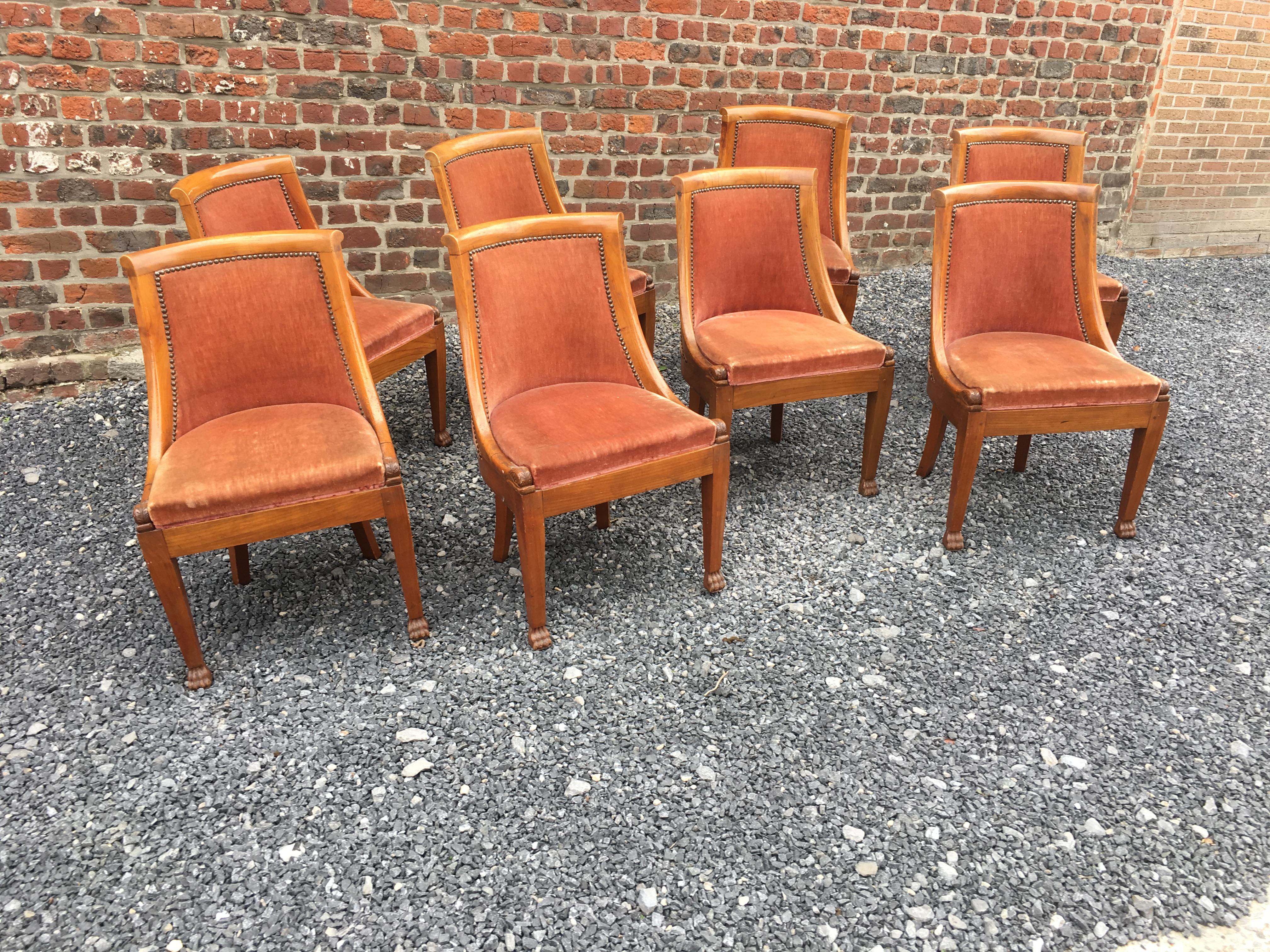 Suite of 8 Empire Style Chairs in Solid Cherrywood For Sale 7