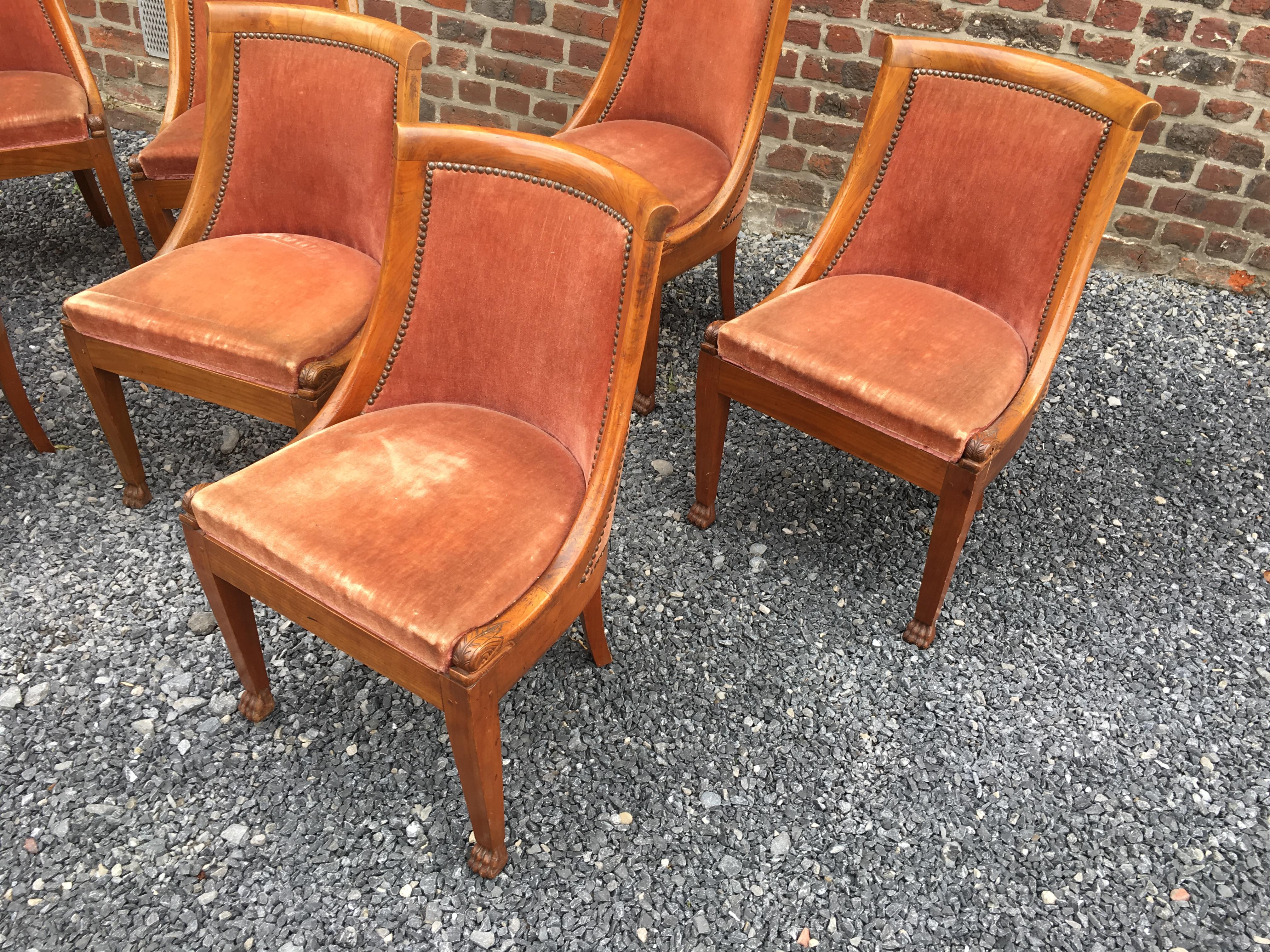 Suite of 8 Empire Style Chairs in Solid Cherrywood For Sale 10