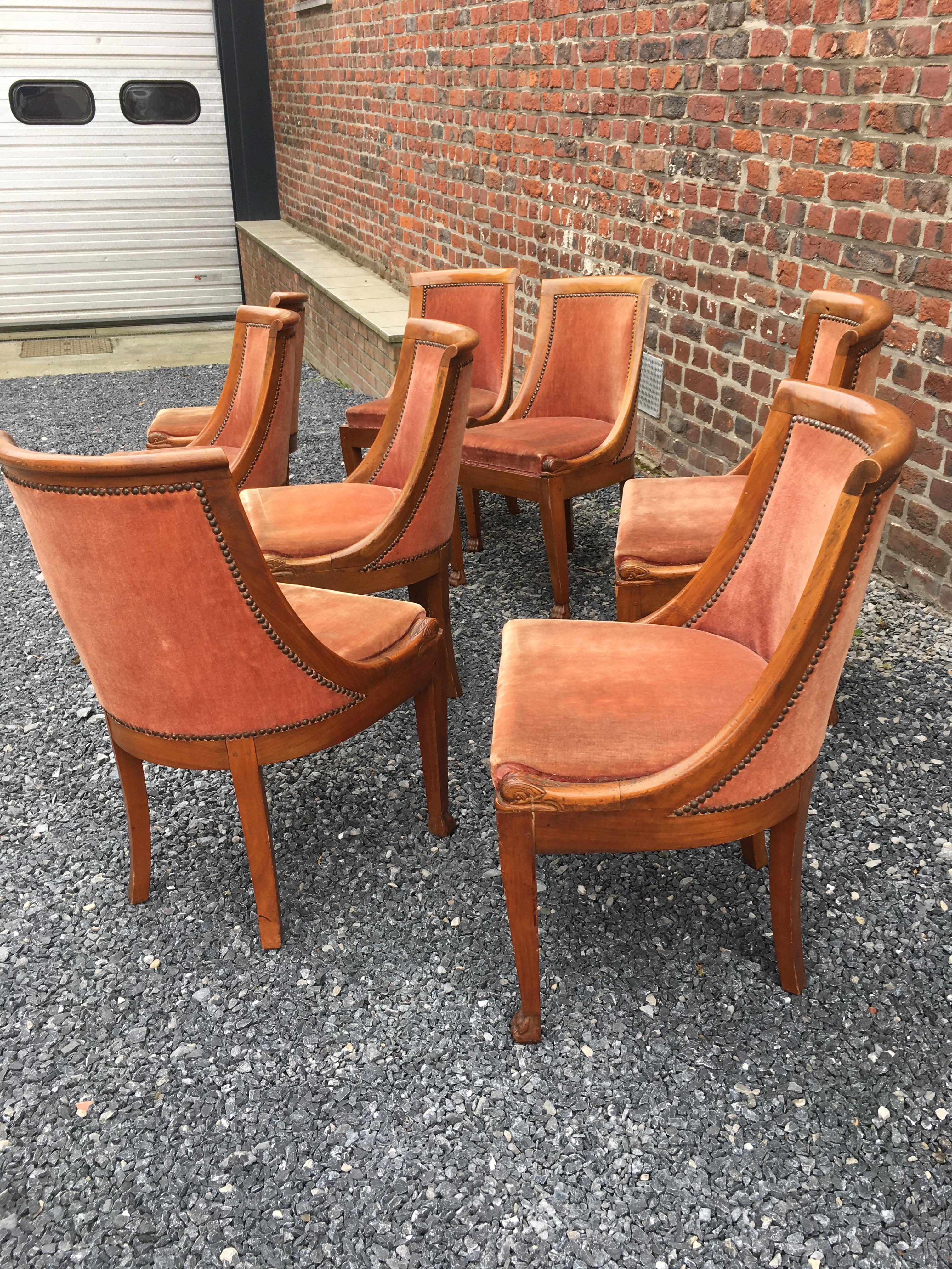 Suite of 8 Empire Style Chairs in Solid Cherrywood For Sale 11