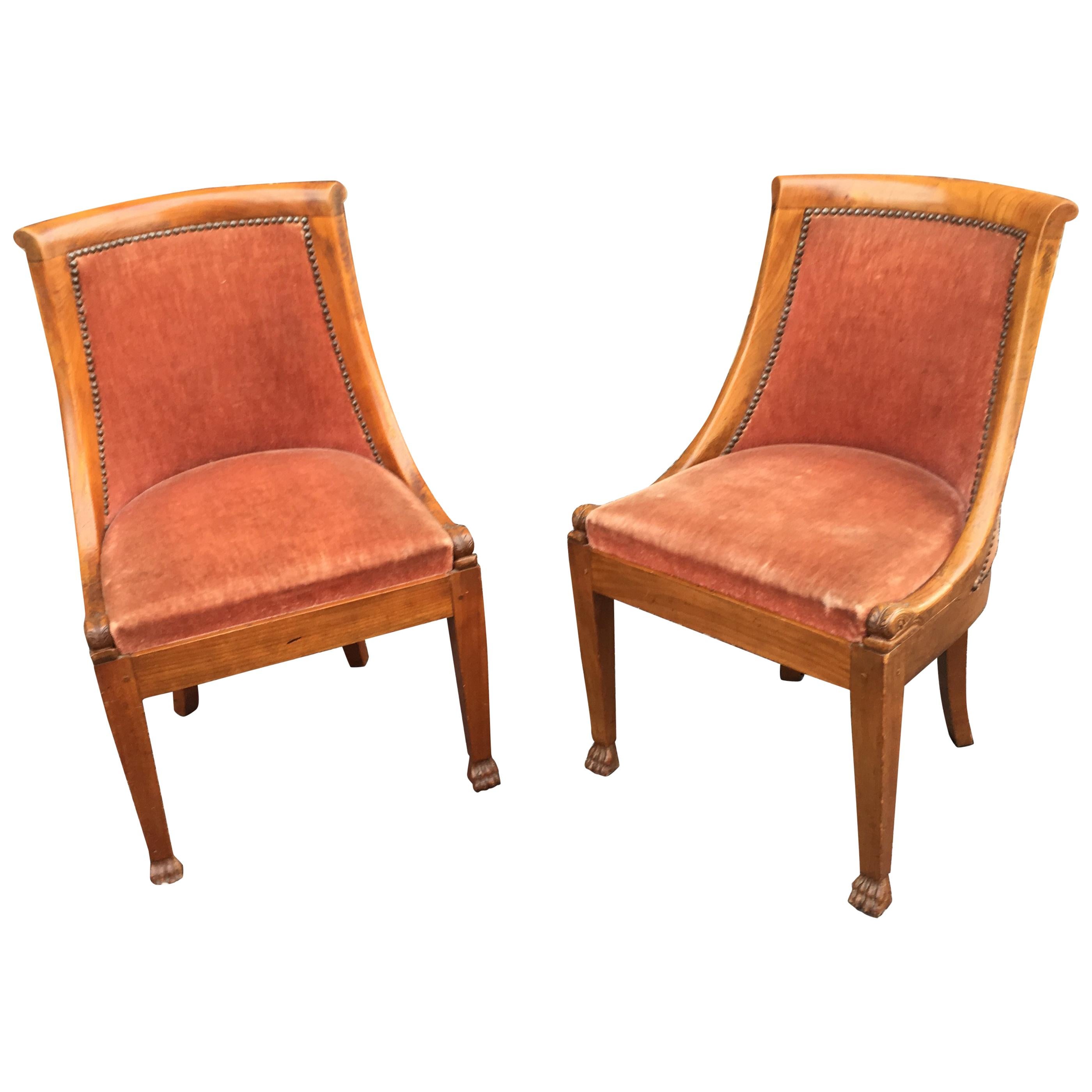 Suite of 8 empire style chairs in solid cherrywood,
velvet to change
small old restorations.