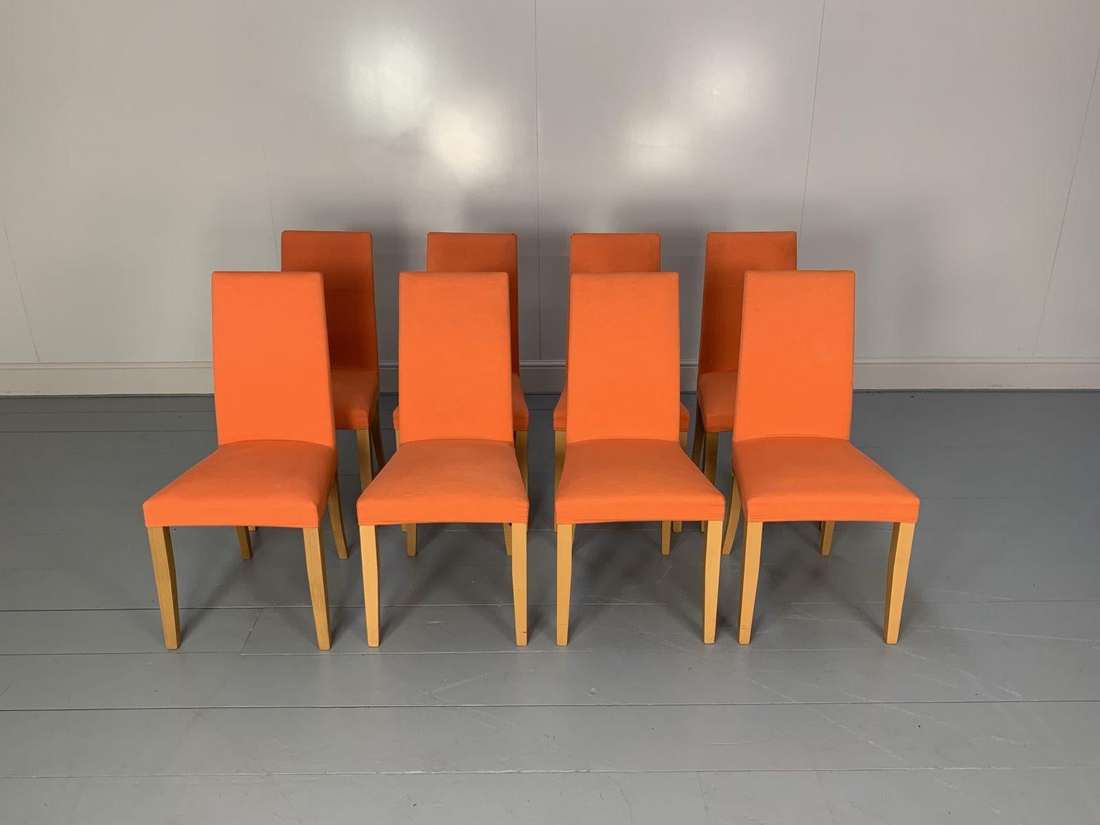 Suite of 8 Ligne Roset “French Line” Dining Chairs in Orange Linen In Good Condition In Barrowford, GB