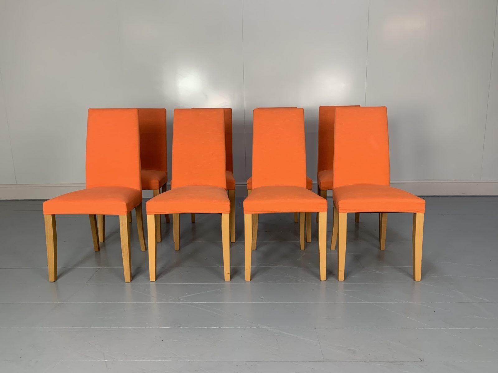 Contemporary Suite of 8 Ligne Roset “French Line” Dining Chairs in Orange Linen