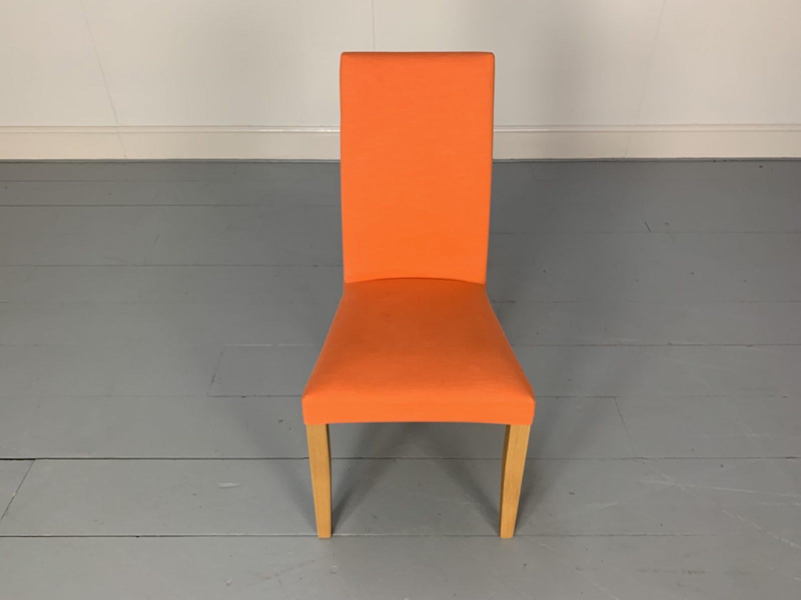 Suite of 8 Ligne Roset “French Line” Dining Chairs in Orange Linen 5