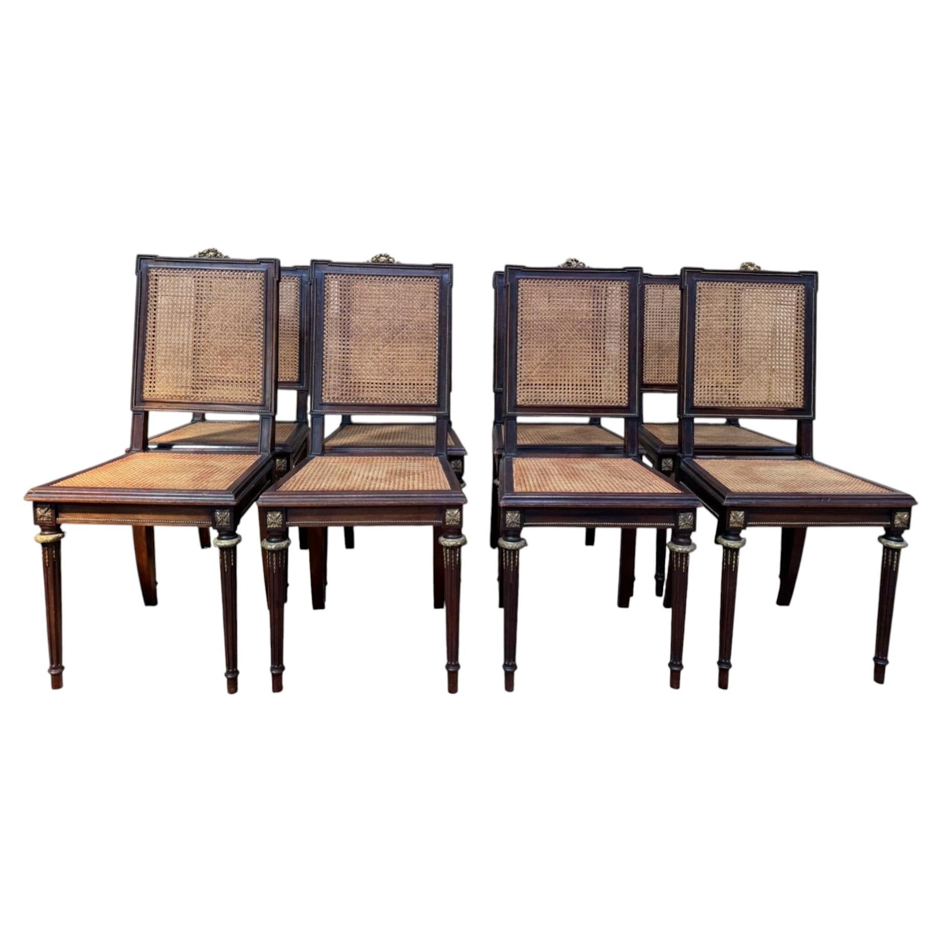 Suite of 8 Louis XVI style chairs – Solid mahogany & gilded bronzes