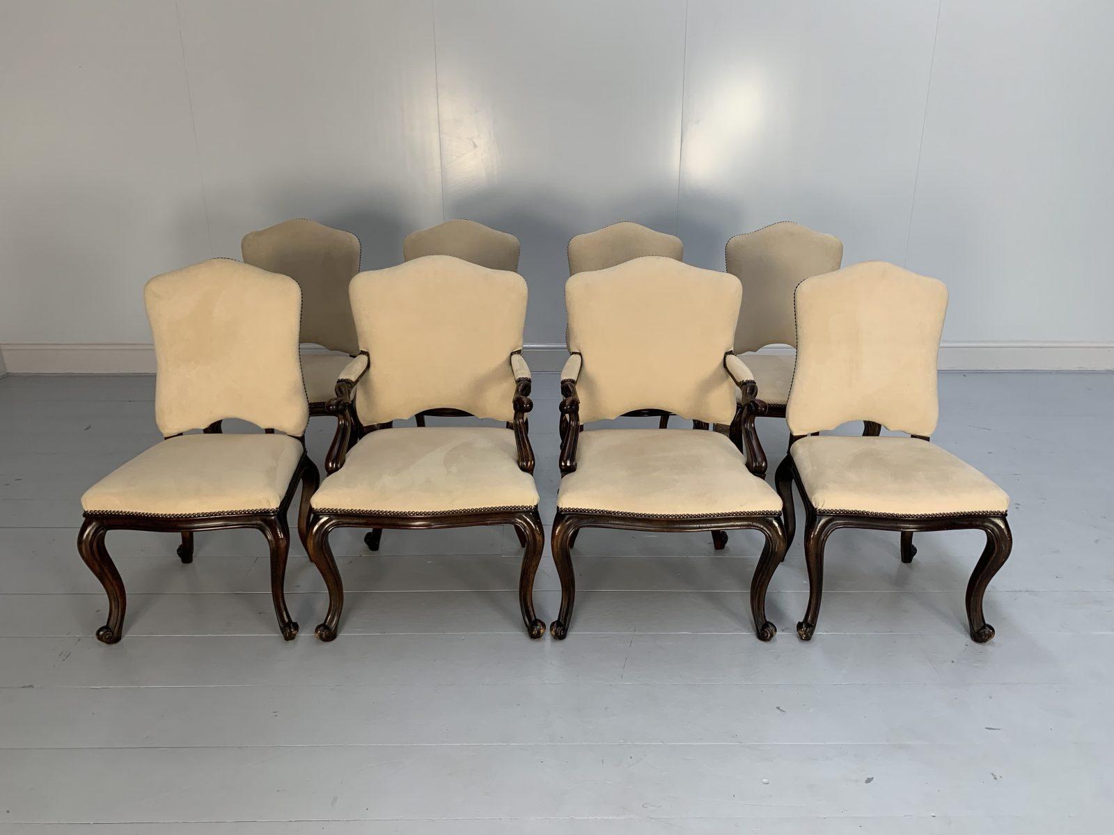 Contemporary Suite of 8 Ralph Lauren “Noble Estate” Dining Chairs in Ivory Suede For Sale