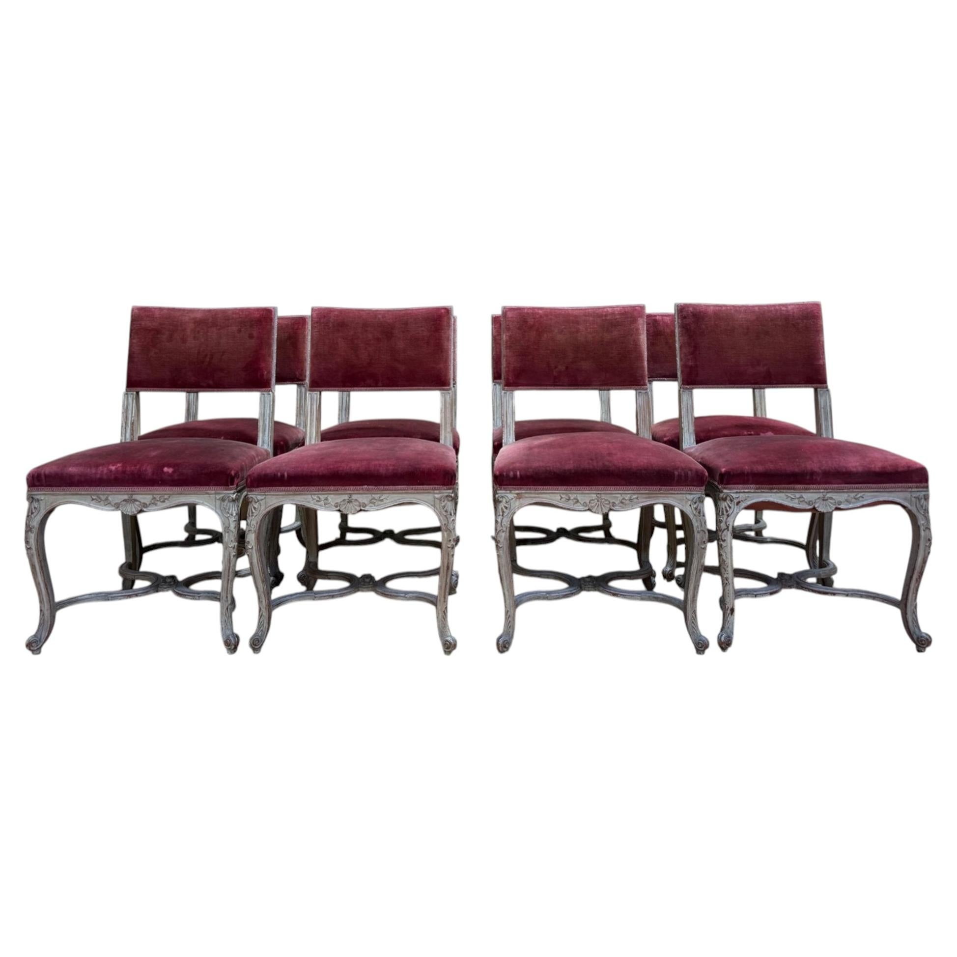 Suite of 8 Venetian Louis XV style chairs – lacquered trimmed wood – burgundy ve