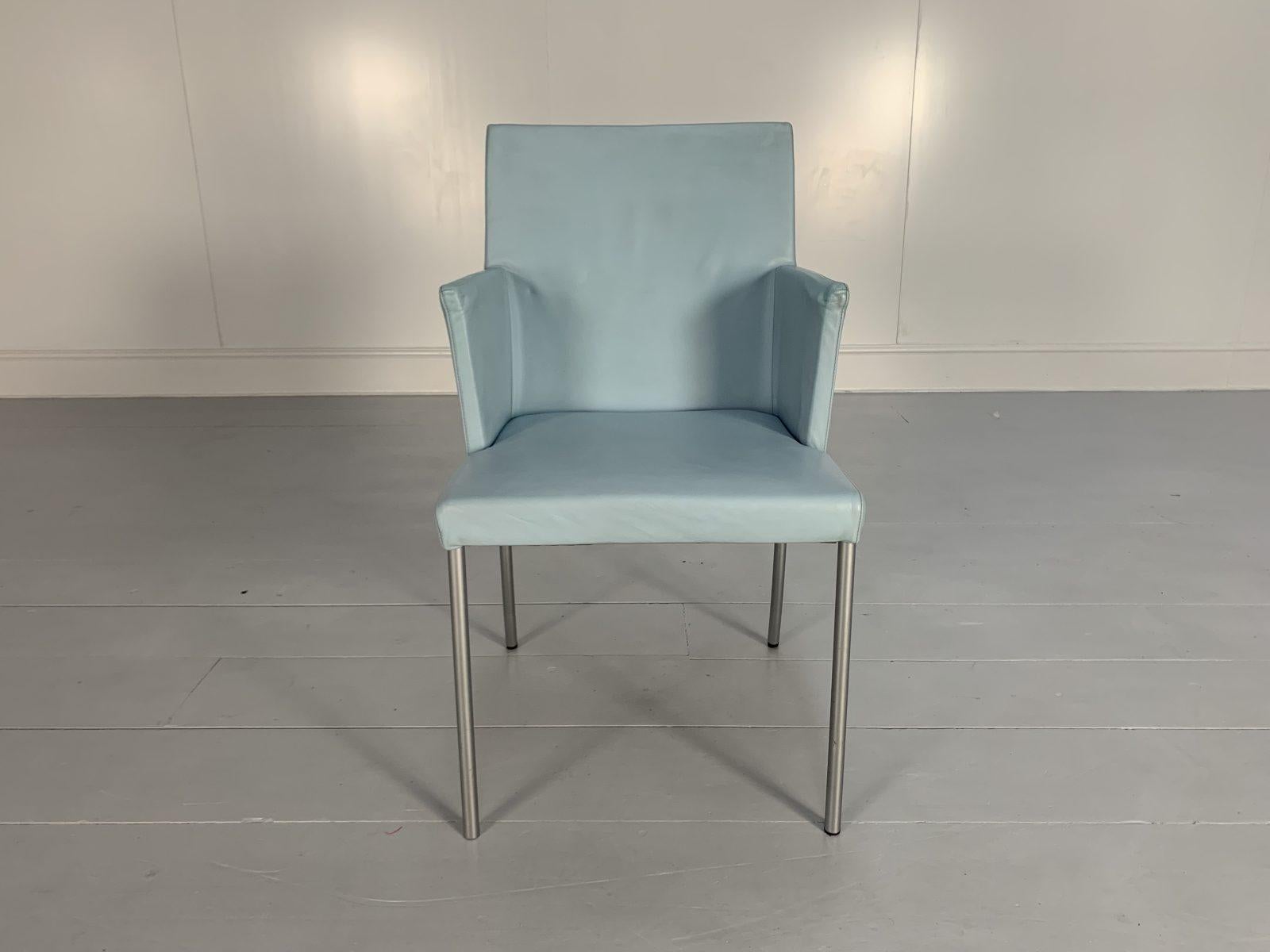 Suite of 8 Walter Knoll “Jason 391” Dining Chairs, in Sky Blue Leather For Sale 6