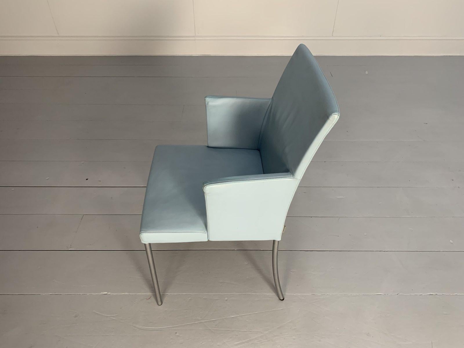 Suite of 8 Walter Knoll “Jason 391” Dining Chairs, in Sky Blue Leather For Sale 7