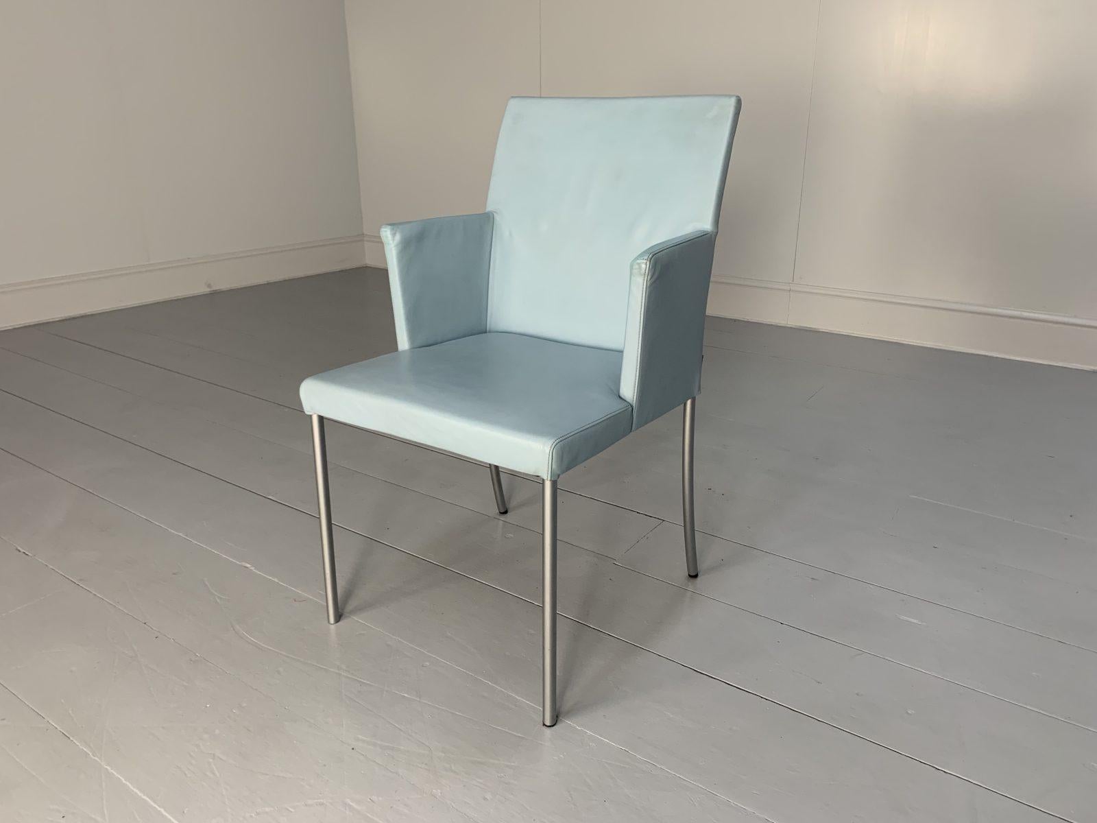 Suite of 8 Walter Knoll “Jason 391” Dining Chairs, in Sky Blue Leather For Sale 8