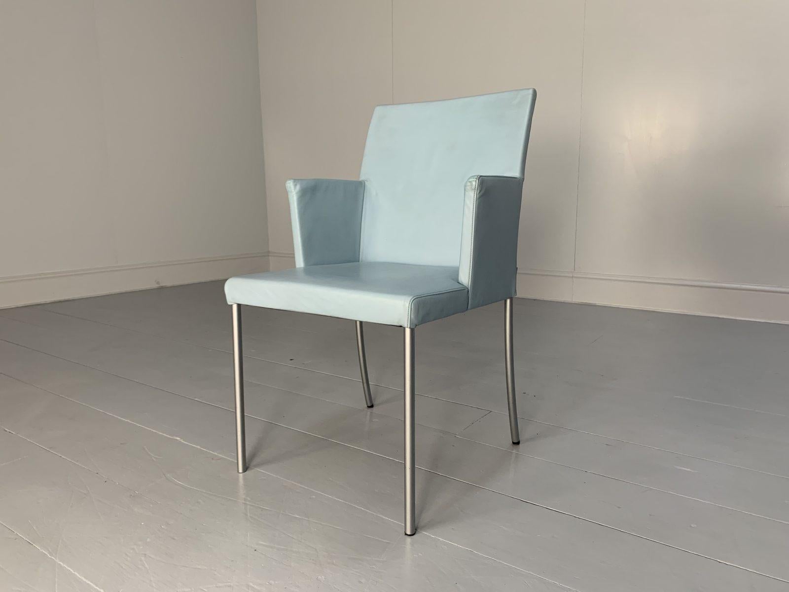 Suite of 8 Walter Knoll “Jason 391” Dining Chairs, in Sky Blue Leather For Sale 9