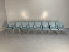 Suite of 8 Walter Knoll “Jason 391” Dining Chairs, in Sky Blue Leather