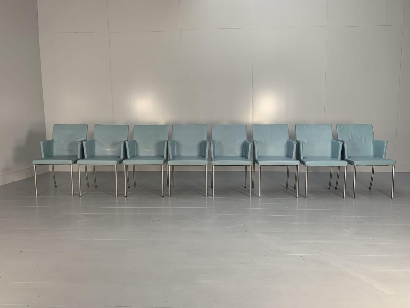 Suite of 8 Walter Knoll “Jason 391” Dining Chairs, in Sky Blue Leather In Good Condition For Sale In Barrowford, GB