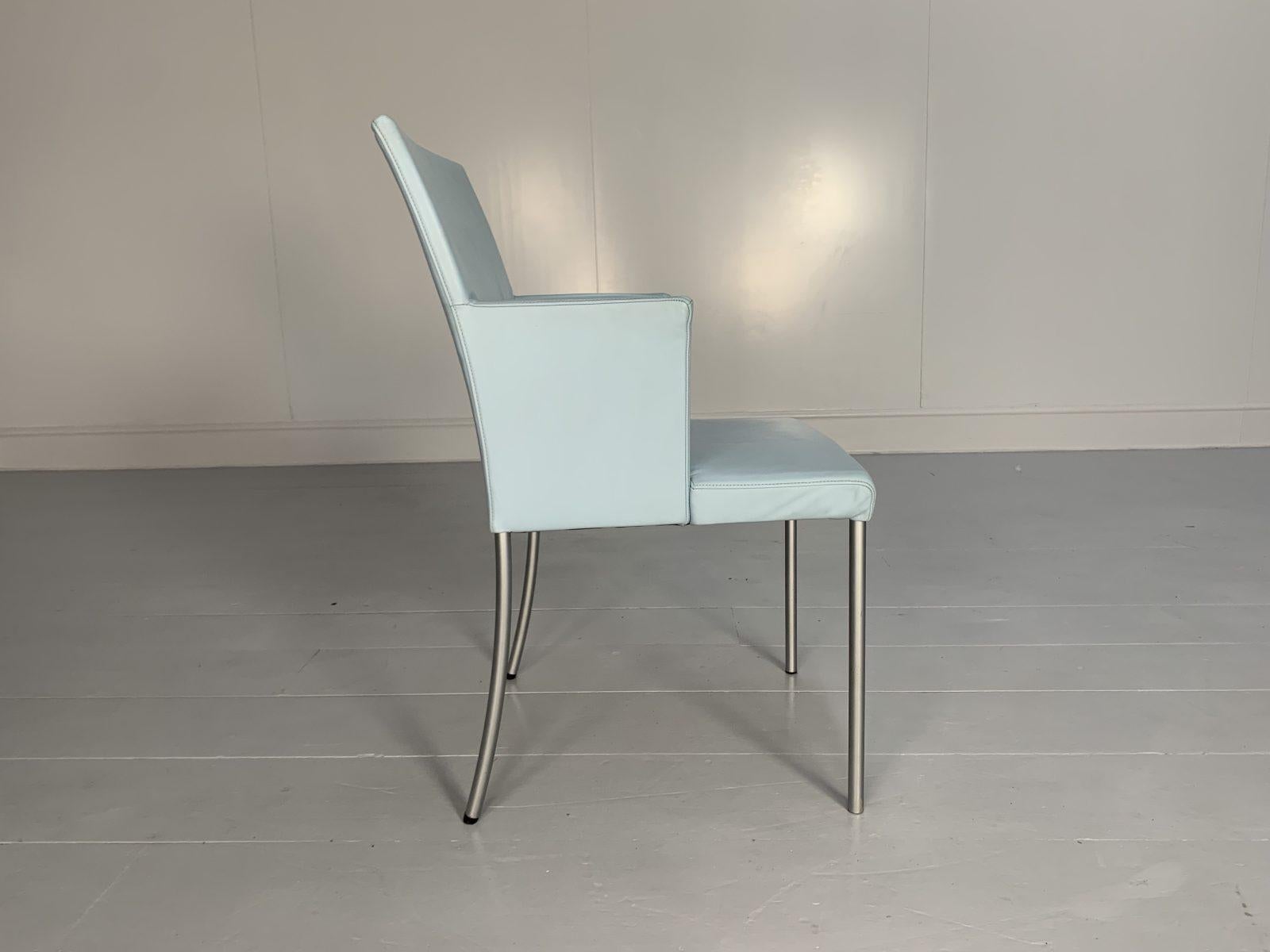 Suite of 8 Walter Knoll “Jason 391” Dining Chairs, in Sky Blue Leather For Sale 2
