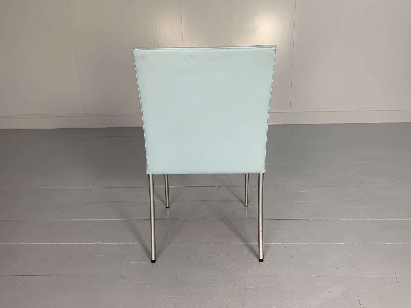 Suite of 8 Walter Knoll “Jason 391” Dining Chairs, in Sky Blue Leather For Sale 3